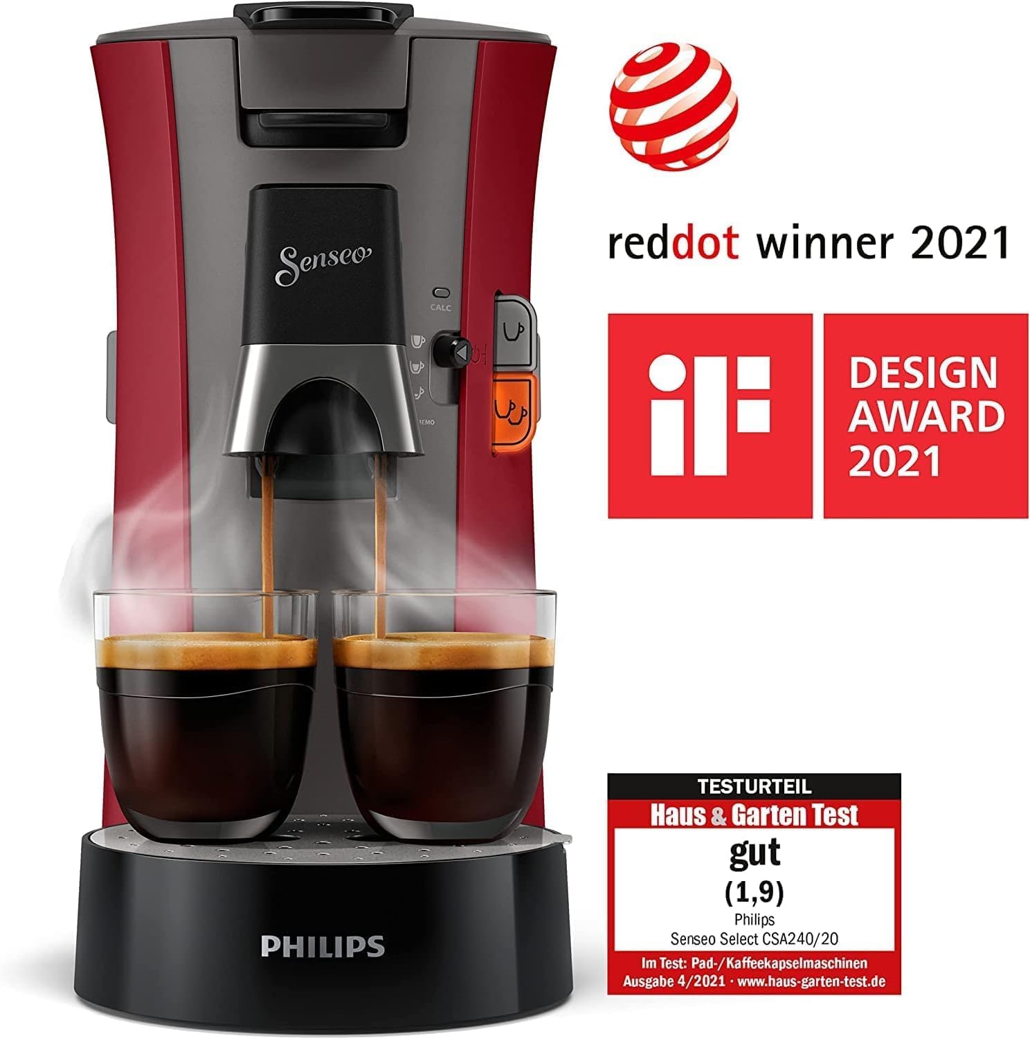 Philips Senseo Select CSA240/20 Macchina da caffè a cialde (selezione intensità Plus, funzione Memo, in plastica riciclata), Nero Eco