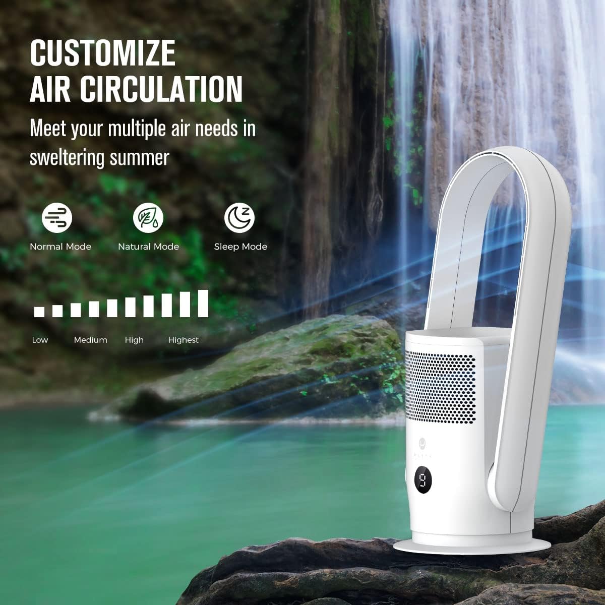 Ventilatore senza pale con purificatore d'aria, ventilatore a torre silenzioso Ultty con telecomando, touch, timer 8H, filtro HEPA 99,97%, ventilatore senza pale oscillante a 90° e alto 80 cm per camera da letto e casa, CR022 Bianco
