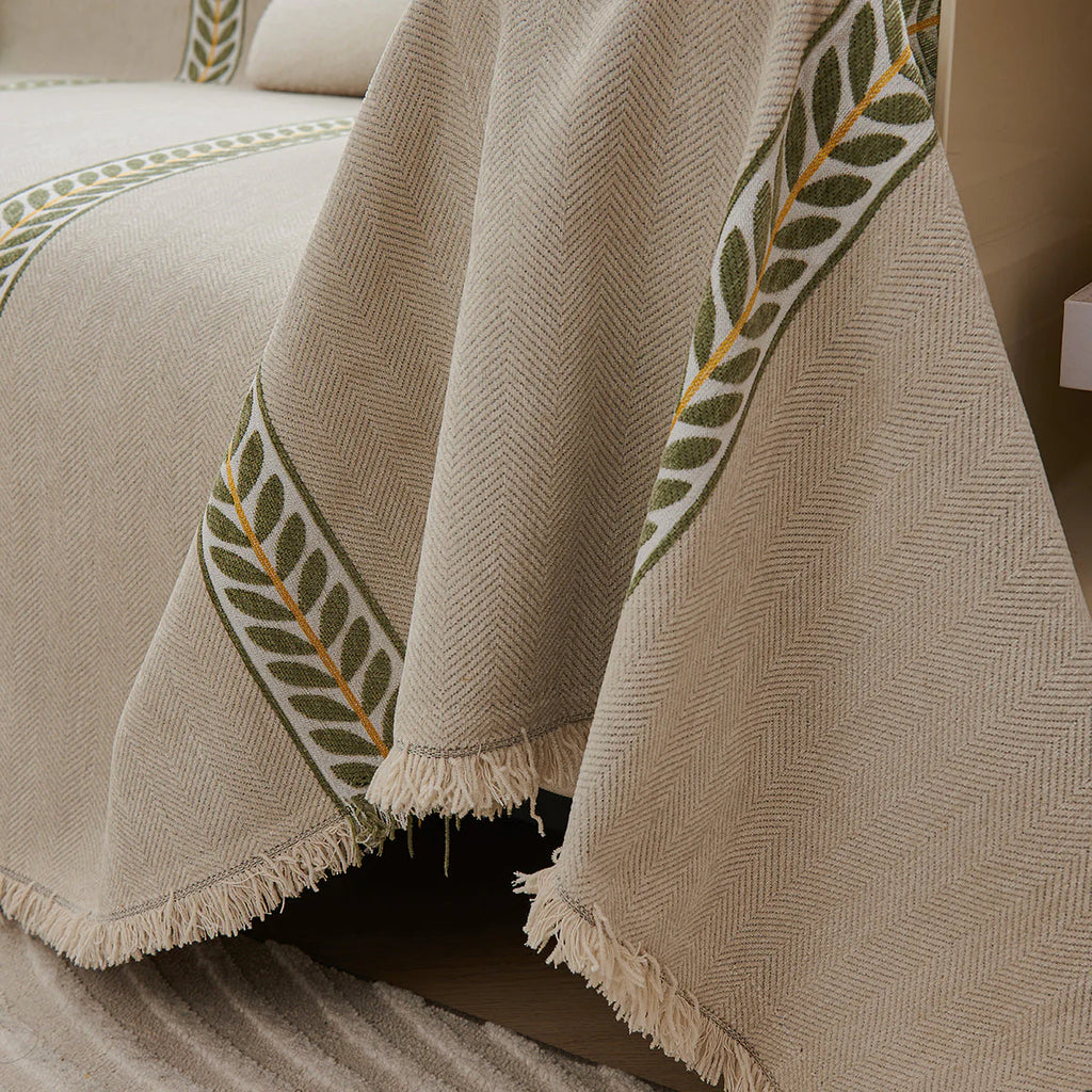 Sofabezug Leafline Grün – Moderner Couchschutz mit stilvollem Blattmuster