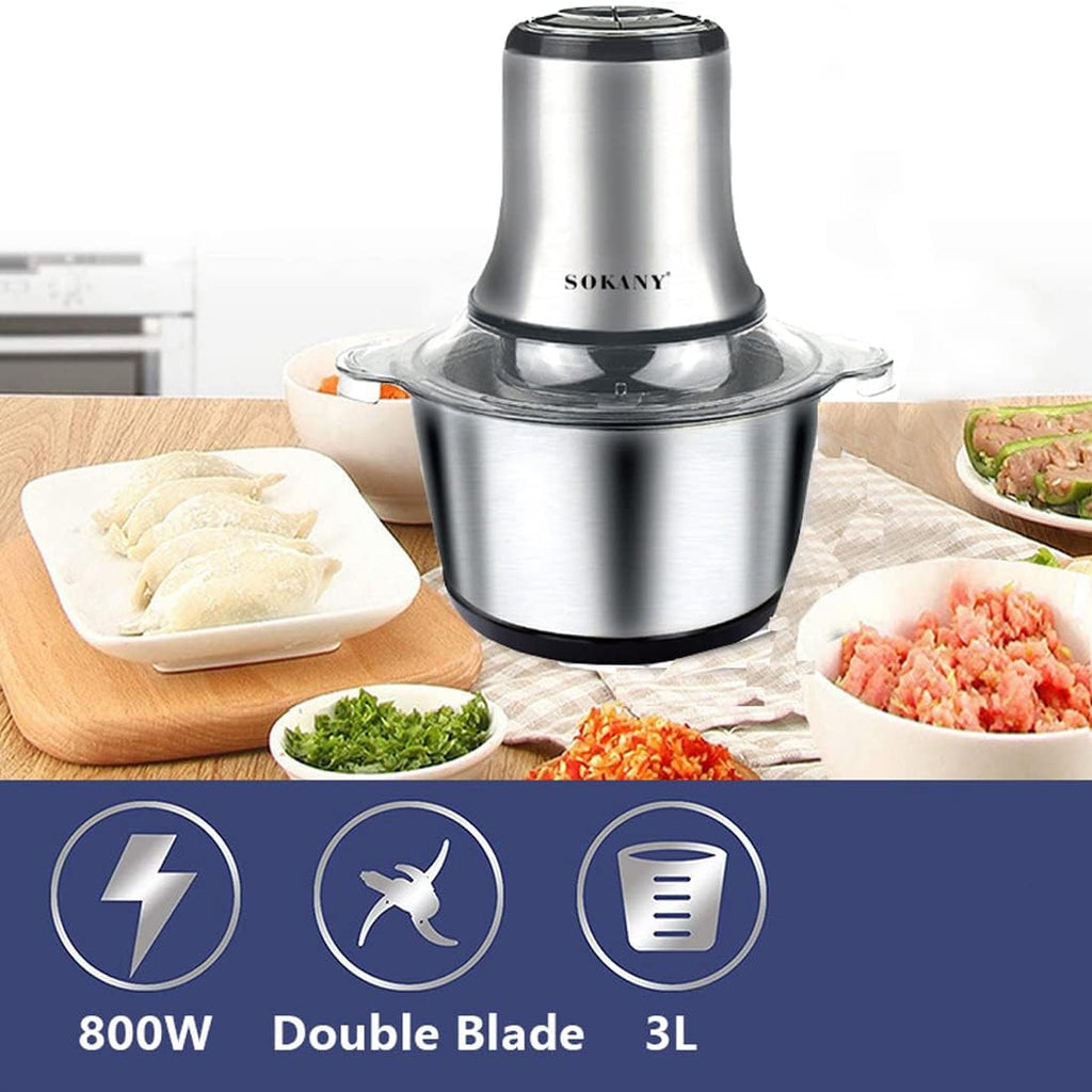 SOKANY Tritacarne Elettrico da Cucina 1500W con Ciotola in Acciaio Inox da 6,5L, Tritatutto con 3 Livelli di Velocità, Robot da Cucina con 4 Lame per Carne, Cipolle, Frutta, Verdura