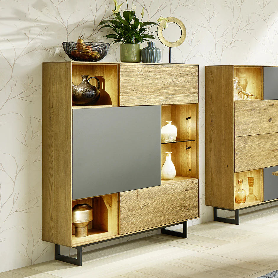 Anrei Highboard Puro Style SY460 SY461 Asteiche gebürstet 98,1x145,6x39cm
