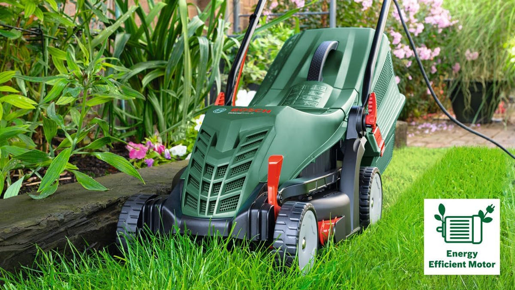 Bosch kabelgebundener Rasenmäher UniversalRotak 34-405 (1300-W-Motor, Schnittbreite: 34 cm, 40-Liter-Grasfangkorb, geeignet für ebenes Rasenmähen und Schneiden kleinster Kanten)