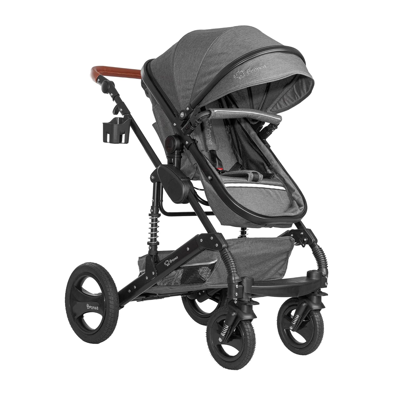 Bronea EXQUISE Kombi-Kinderwagen 3 in 1 INKL. MATRATZE | FARBAUSWAHL | Buggy, Auto-Babyschale, Zusammenklappbar mit Wickeltasche, Regenschutz, Mückenschutz & Sonnenschutz, Farbe:schwarz/champagne