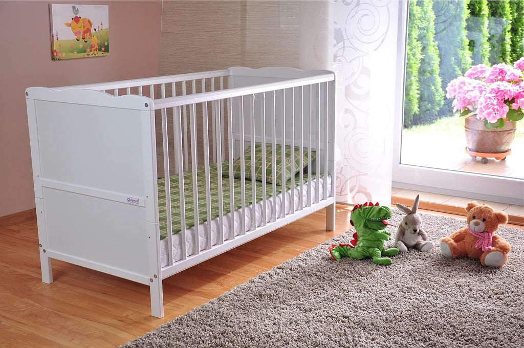 Marsell Baby Lettino a sbarre per neonati e bambini con materasso in schiuma di aloe vera, sbarre dentizione e altezza regolabile Bianco, trasformabile in lettino junior