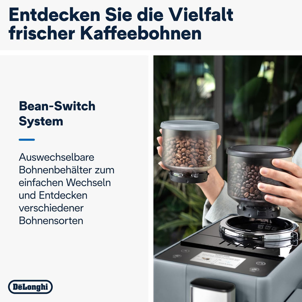 De'Longhi Rivelia EXAM440.55.W Macchina da Caffè Automatica con Sistema LatteCrema, Contenitore chicchi intercambiabile, 16 bevande caffè e latte con un solo tocco, Funzione Extra Shot, Display Touch da 3,5 pollici, Bianco