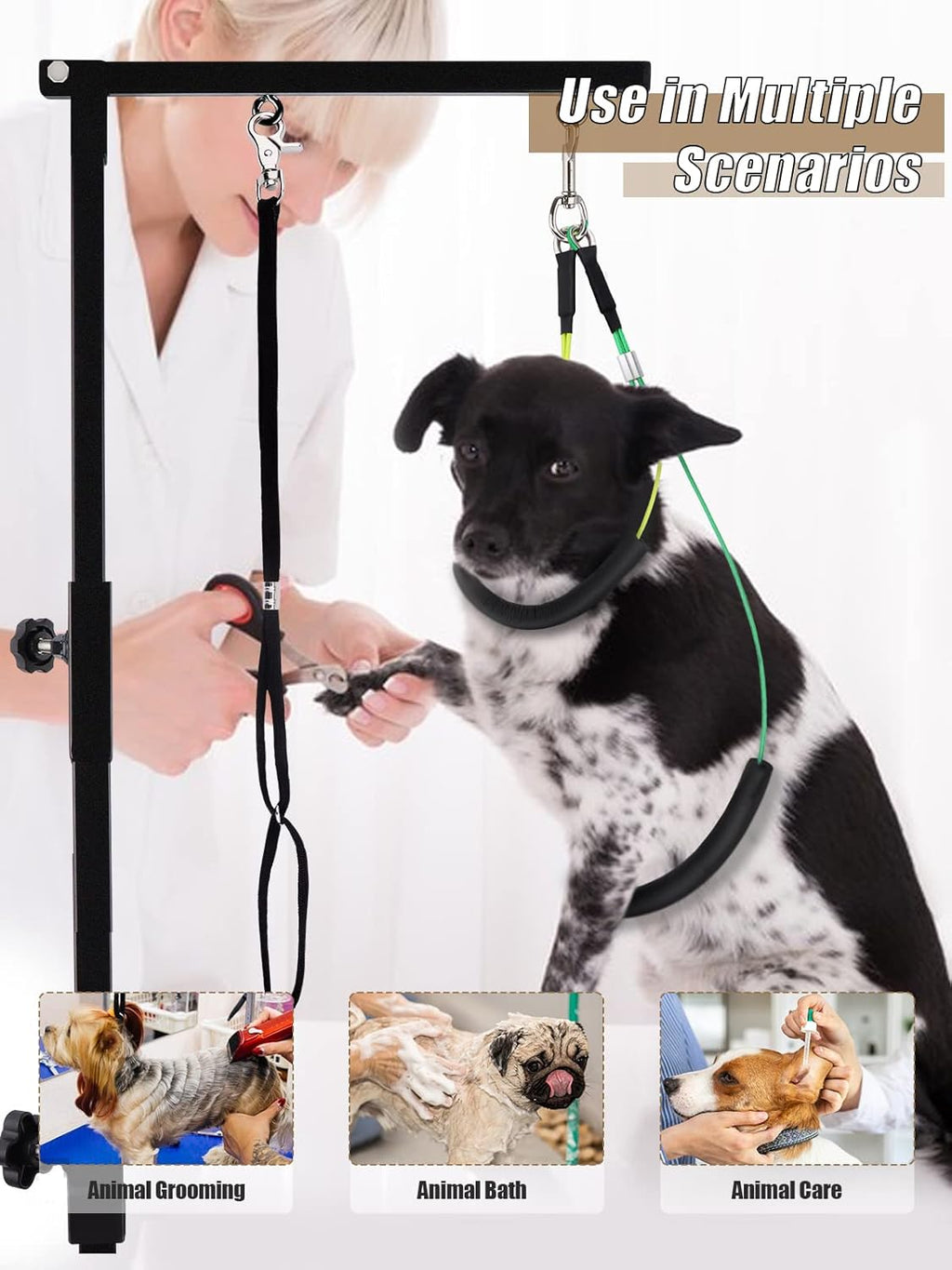 Kalolary Braccio Pieghevole per Toelettatura Animali Domestici con Morsetto, Anello per Toelettatura Cani e Due Supporti Senza Seduta, Regolazione Altezza 90,2 cm per Cani Grandi e Piccoli