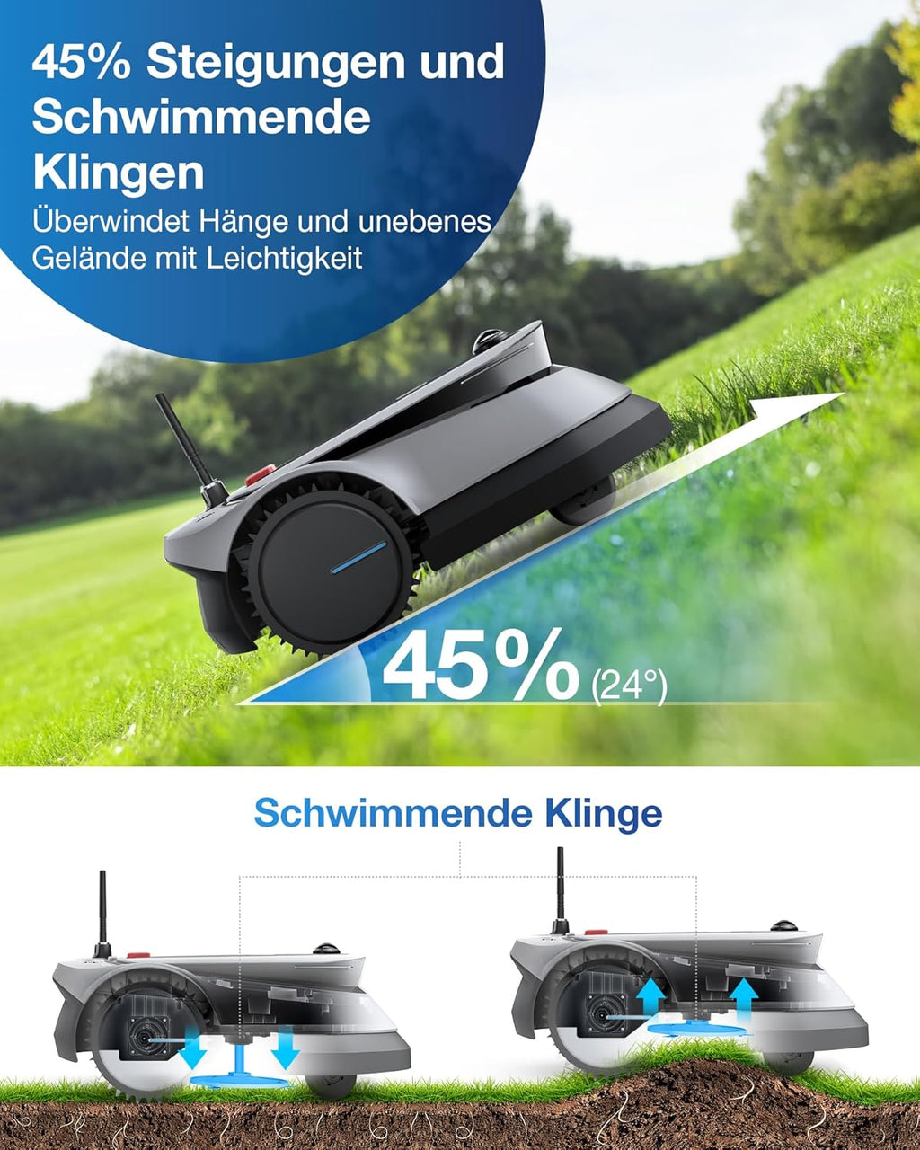 ECOVACS GOAT G1-800 Robot rasaerba senza cavo perimetrale 800㎡, robot tosaerba con localizzazione multifusione TrueMapping, evitamento ostacoli, gestione a 16 zone, pendenza del 45%, videomanager