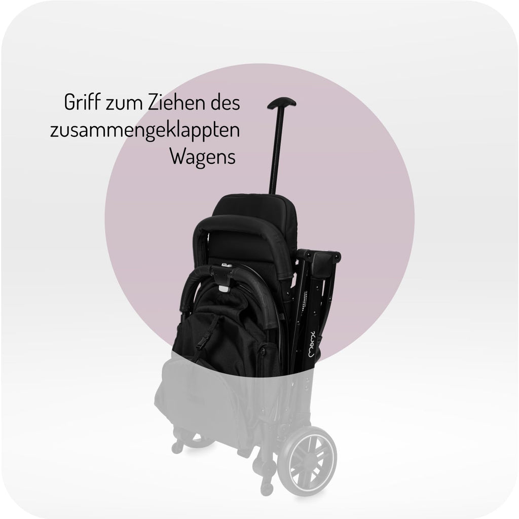 MOMI ESTELLE Kinderwagen für Kinder ab 6 Monat bis zu max körpergewicht von 15 kg, klappbar auf die Maße 65 x 51 x 21 cm, gewicht 7,5 kg, 5-Punkt-Sicherheitsgurt, koffer, grau-gold, Räder 6''/6,5''