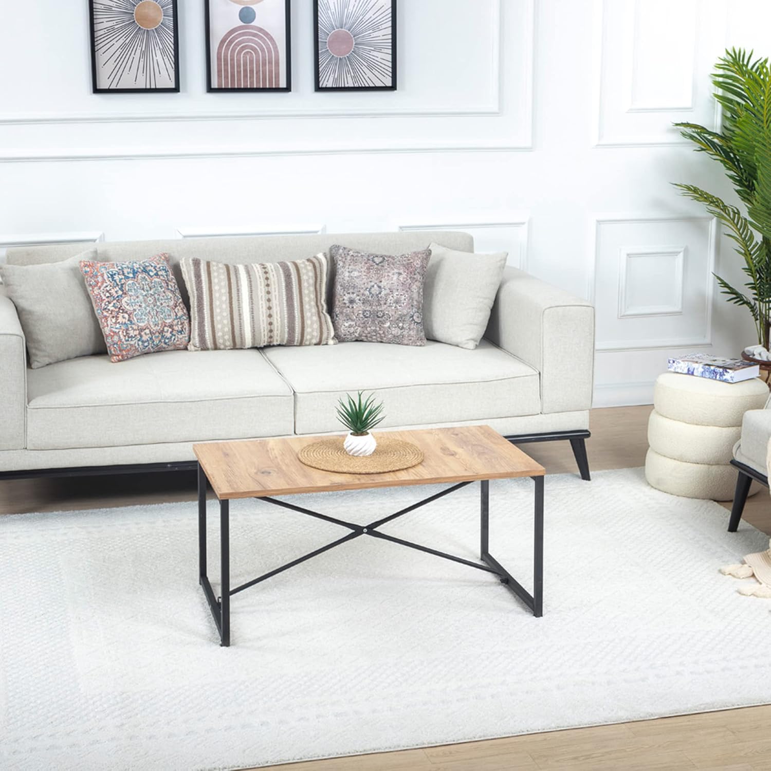 Surya Monaco Tappeto Soggiorno Boho, Grande Tappeto Camera da Letto 200x274 cm - Tappeto per Sala da Pranzo con Motivo Geometrico, Tappeto Soggiorno Moderno Scandinavo in Beige, Grigio Carbone