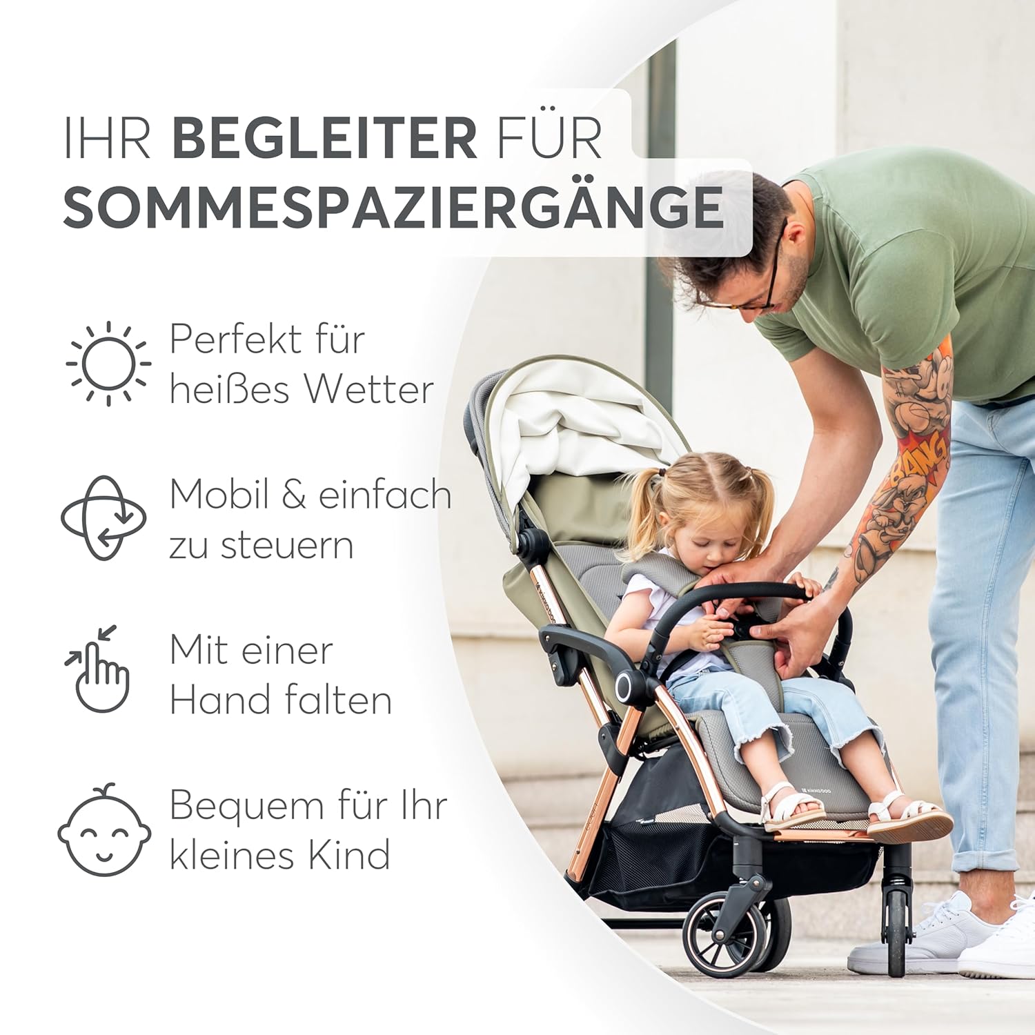 KikkaBoo EDEN Passeggino, passeggino fino a 22 kg, chiusura automatica, posizione reclinata, ultraleggero, compatto, nero