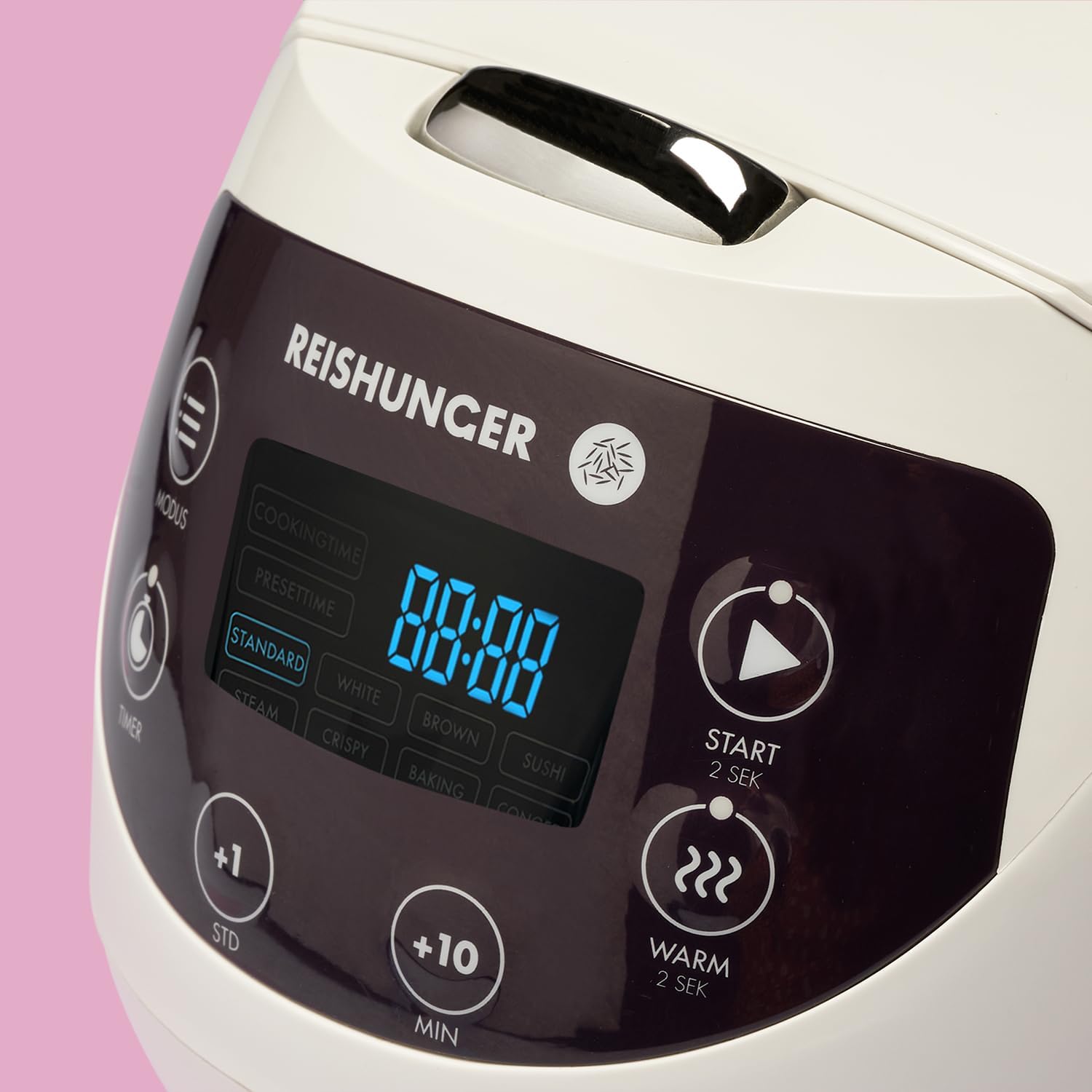 REISHUNGER Cuociriso digitale piccolo, nero | Da 0,6 L fino a 3 persone | Funzione mantenimento calore, timer e pentola premium | Multicooker e vaporiera piccoli, 8 programmi, tecnologia a 7 fasi