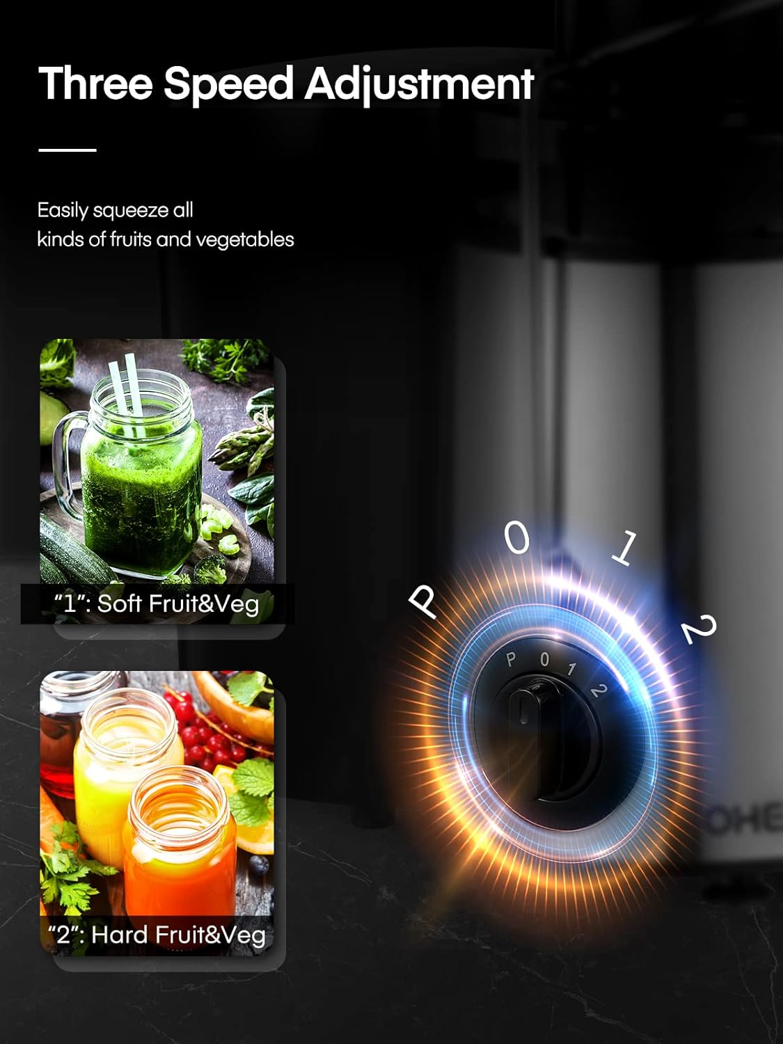 FOHERE Centrifuga per Frutta e Verdura in Acciaio Inox, 400W con Imboccatura Larga da 65 MM e 3 Velocità, Funzione Anti-Goccia e Protezione da Surriscaldamento con Spazzola per la Pulizia, Argento