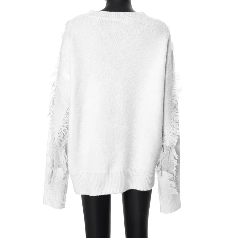 Pullover oversize da donna con nappe