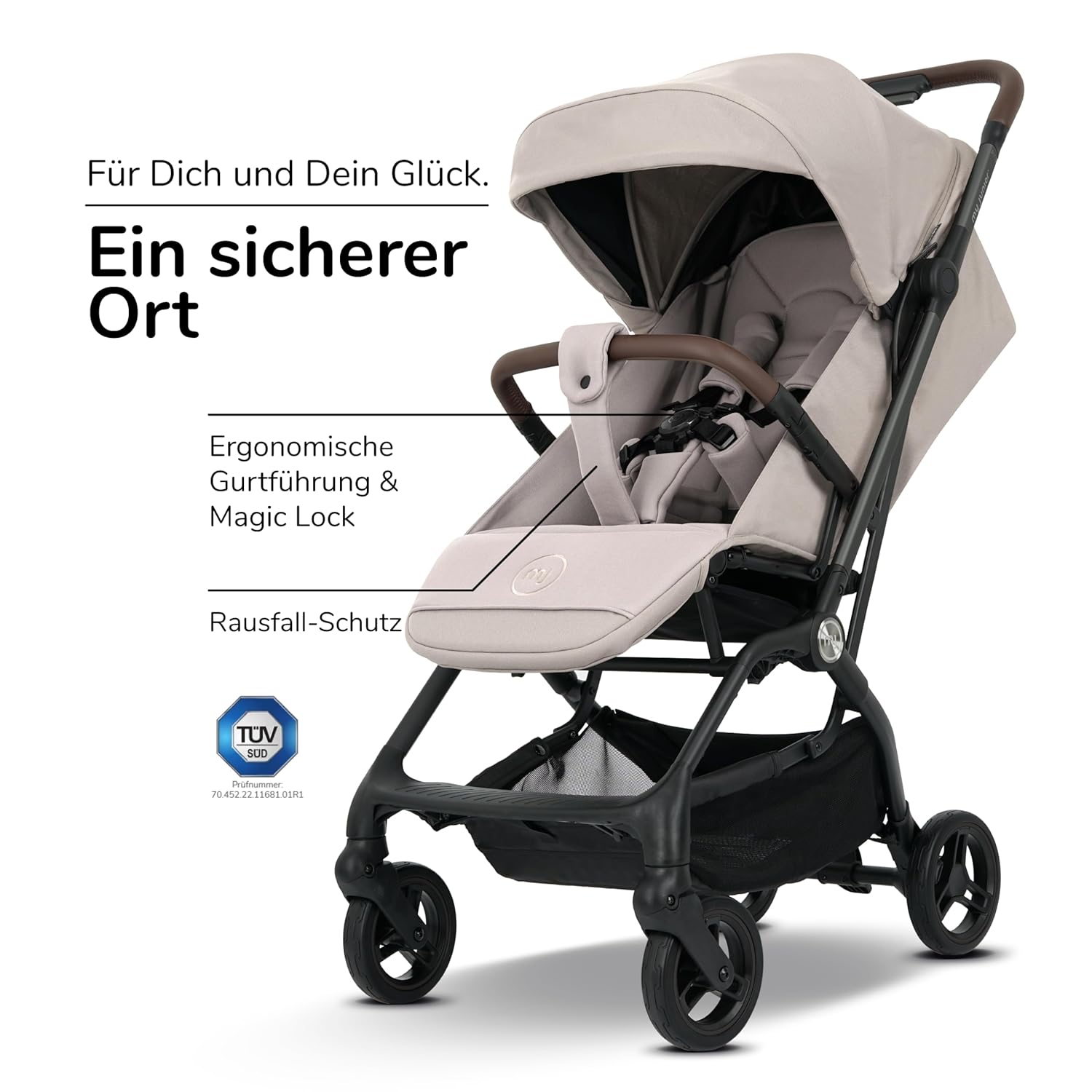 my junior® Buggy PICO³ | bis 22kg | Einhand AutoFold-Klappmechanismus | Ergonomische Liegeposition nach IGR e.V. | großes Sonnenverdeck UV50+ | Handgepäckmaß | 2 Belüftungsfenster Hazel - Black
