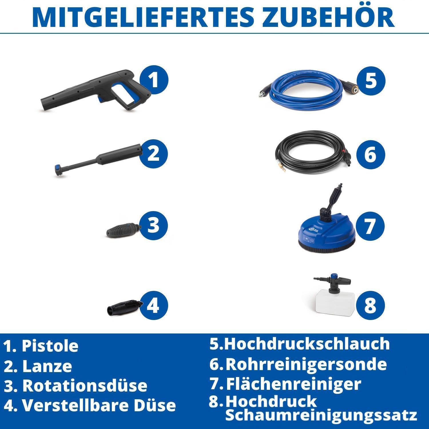 Idropulitrice AR Blue Clean e-1600P con Patio Cleaner e Spazzola Fissa (1600 W, 125 bar, 420 l/h)