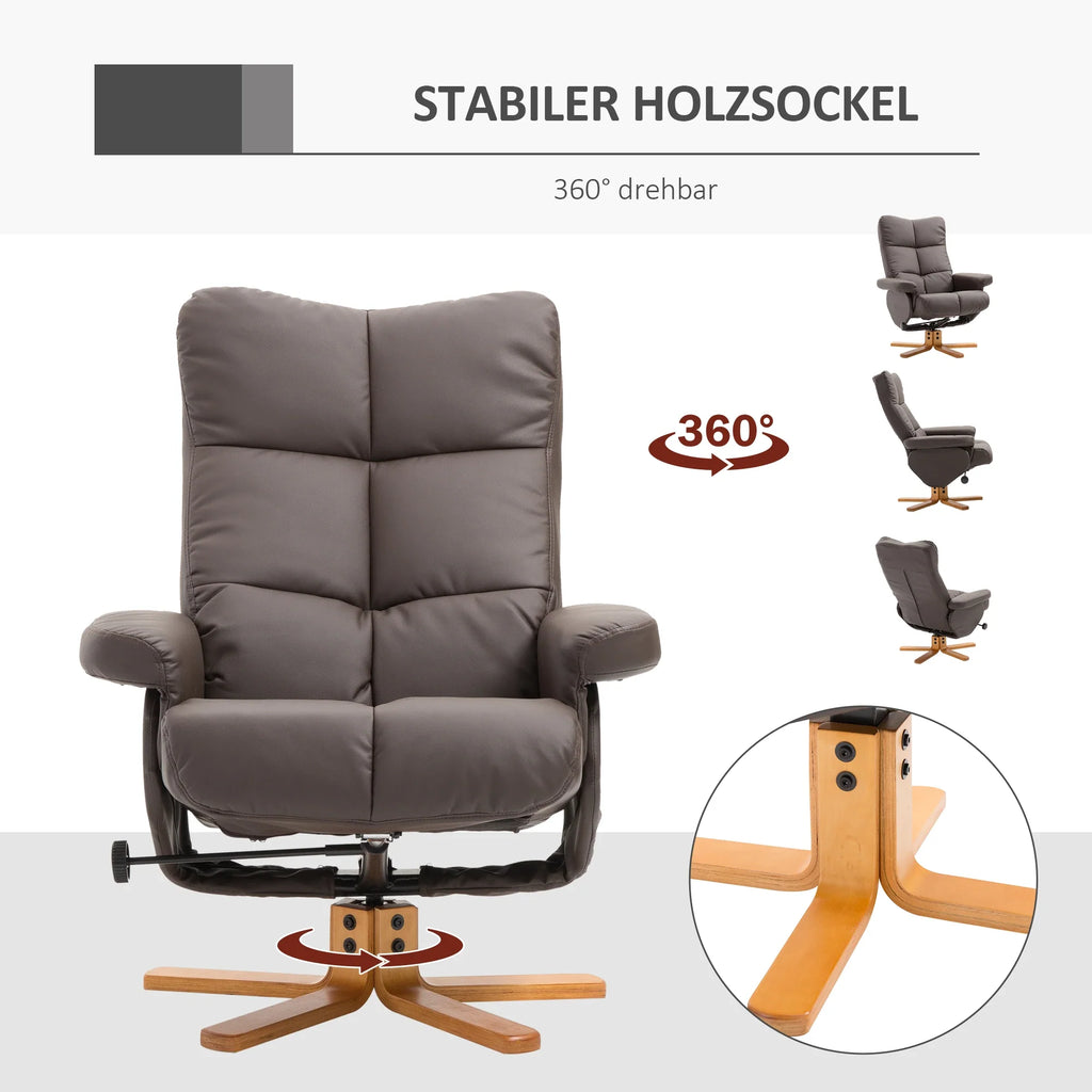 Poltrona Relax HOMCOM con Sgabello Contenitore, Girevole a 360°, Marrone