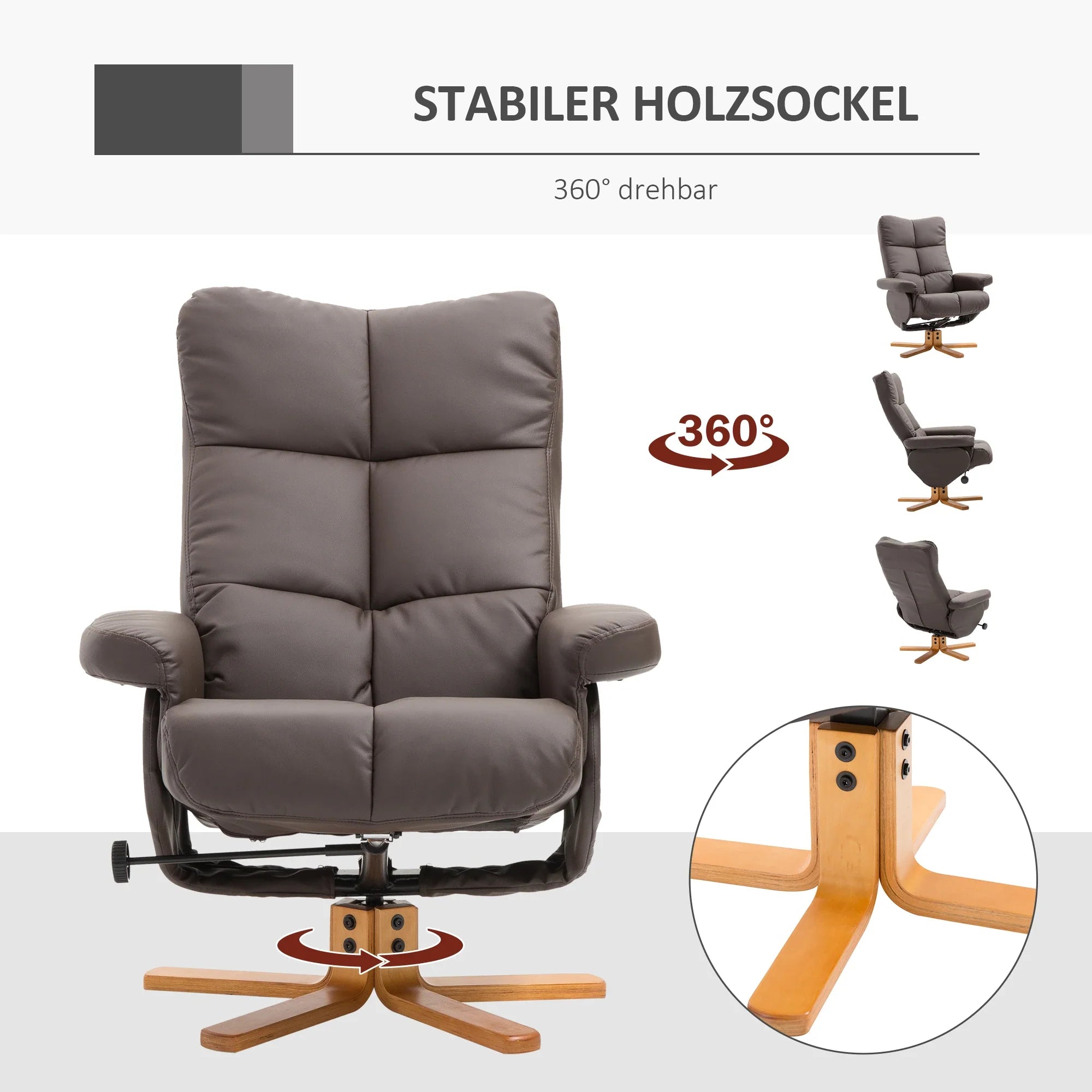 Poltrona Relax HOMCOM con Sgabello Contenitore, Girevole a 360°, Marrone