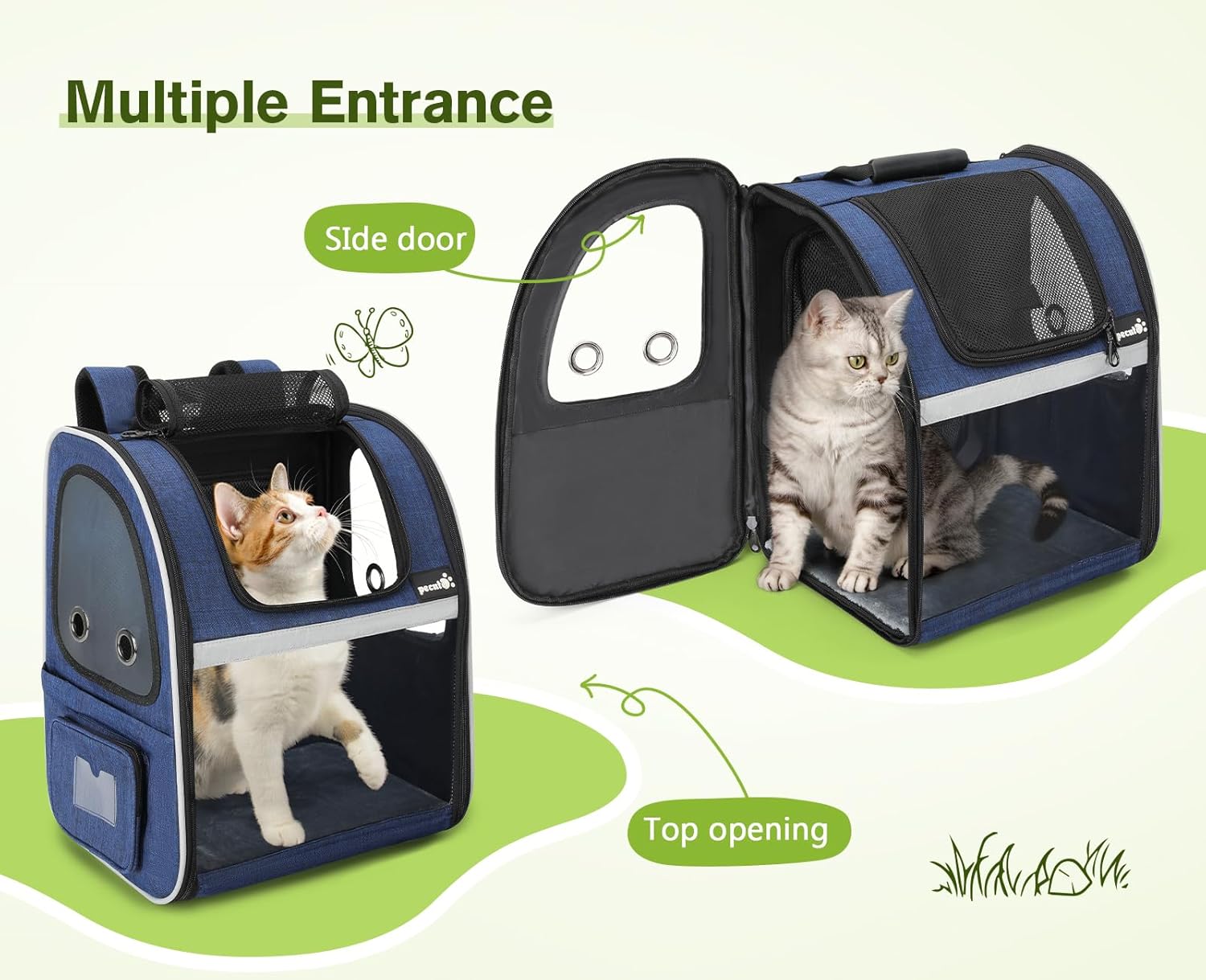 pecute Haustier Rucksack mit Netzfenster, Tragbare und Faltbare Katzentasche, Atmungsaktive und Leichte Hundetasche, Wasserdichtes Oxford-Tuch mit Viel Platz, Multifunktionales Rutschfestes Grau XL