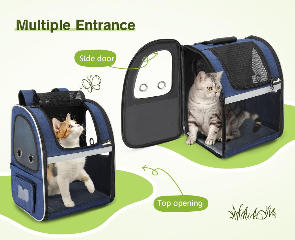 pecute Haustier Rucksack mit Netzfenster, Tragbare und Faltbare Katzentasche, Atmungsaktive und Leichte Hundetasche, Wasserdichtes Oxford-Tuch mit Viel Platz, Multifunktionales Rutschfestes Grau XL