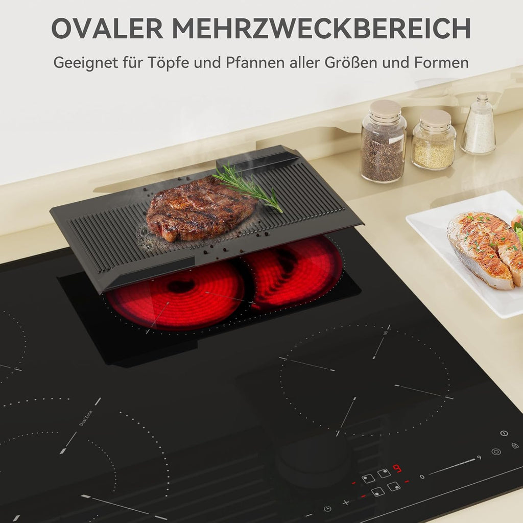 Hermitlux Domino Glaskeramikkochfeld,Eingebaut 29 cm schwarz Glaskeramik elektrisches Kochfeld,9 Leistungsstufen,Sensor-Touch-Steuerung, Kindersicherung, 1-99 Minuten-Timer,Geeignet für Alle Tpfe