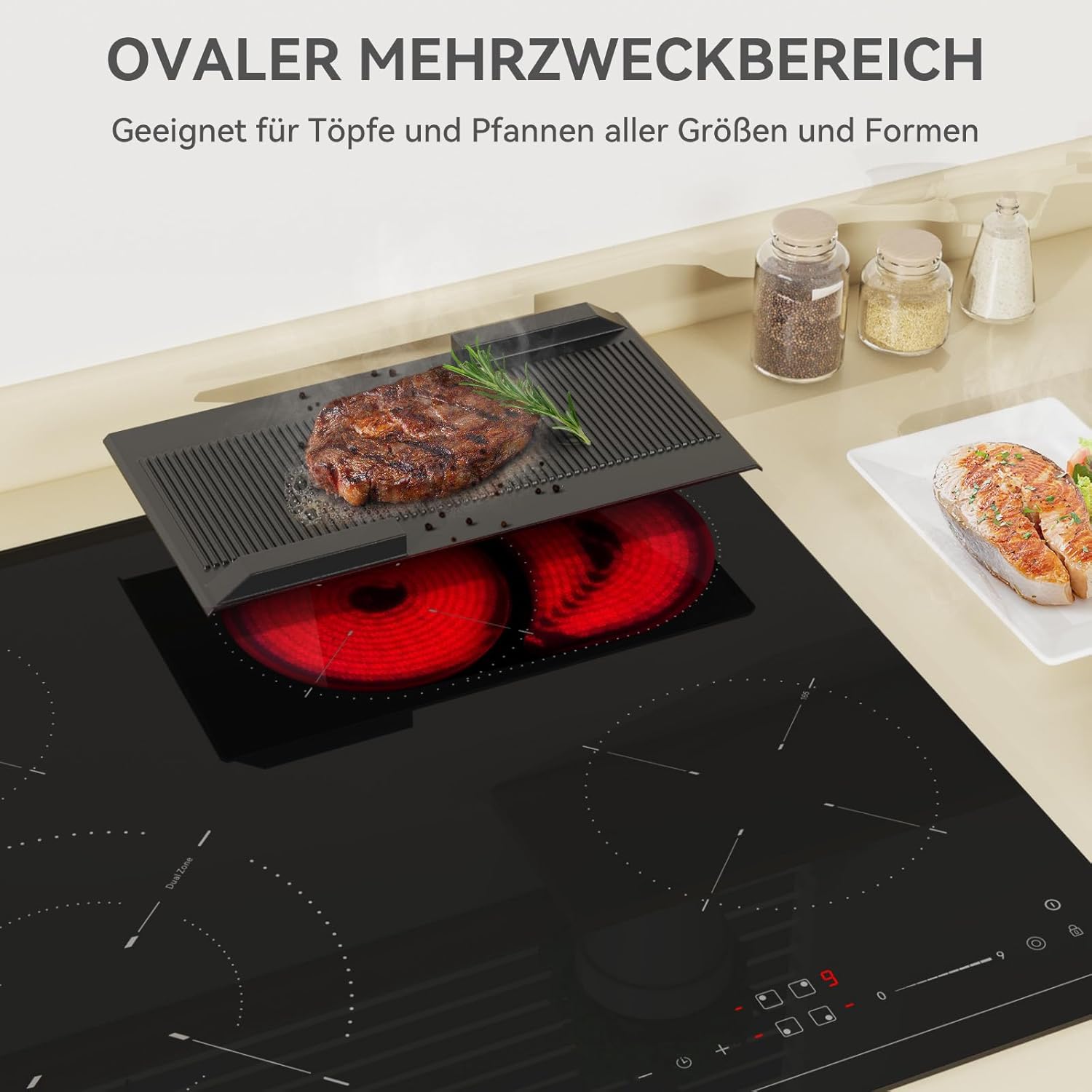 Hermitlux Domino Glaskeramikkochfeld,Eingebaut 29 cm schwarz Glaskeramik elektrisches Kochfeld,9 Leistungsstufen,Sensor-Touch-Steuerung, Kindersicherung, 1-99 Minuten-Timer,Geeignet für Alle Tpfe