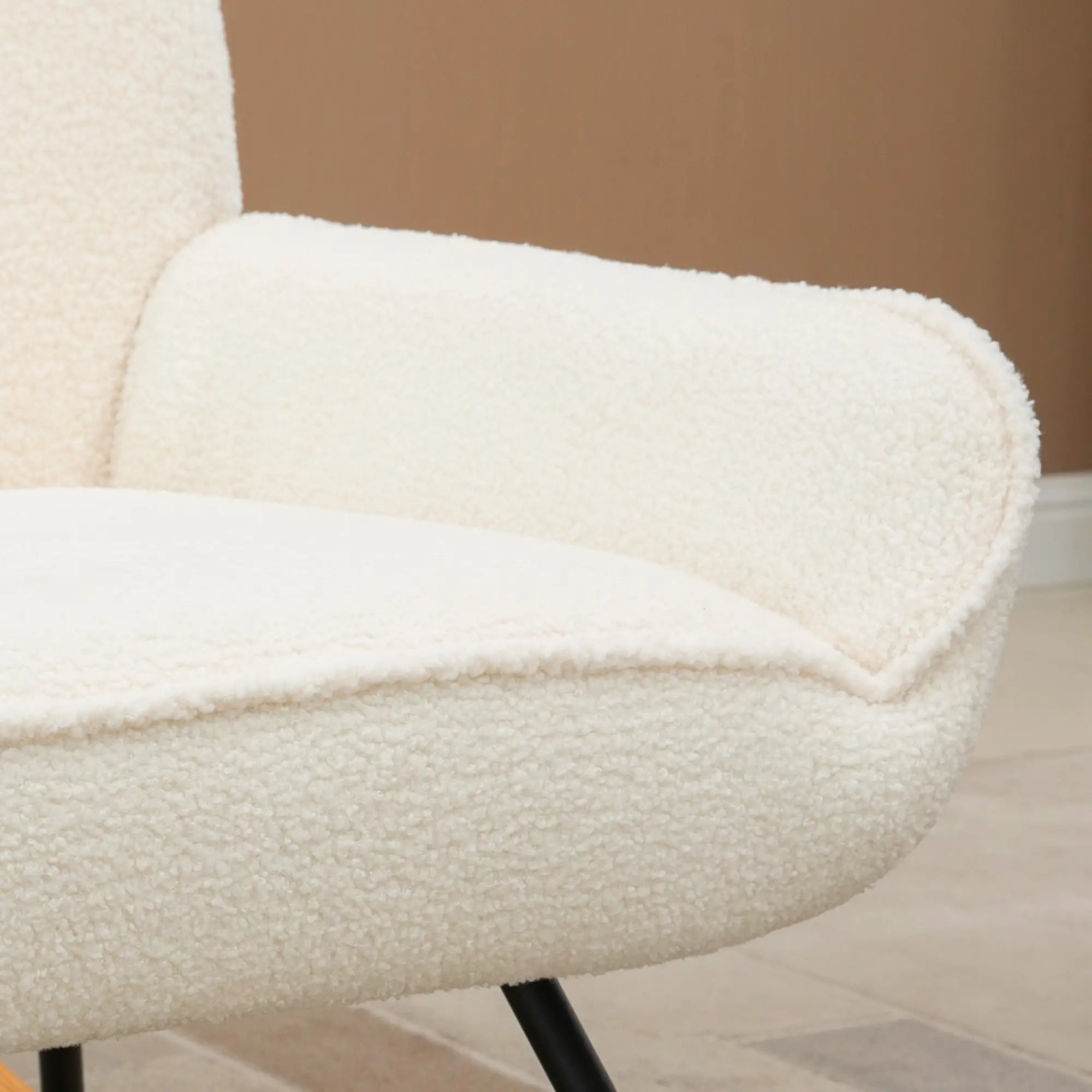 HOMCOM Sedia a Dondolo Soggiorno Relax Comfort Tessuto Sherpa Avorio