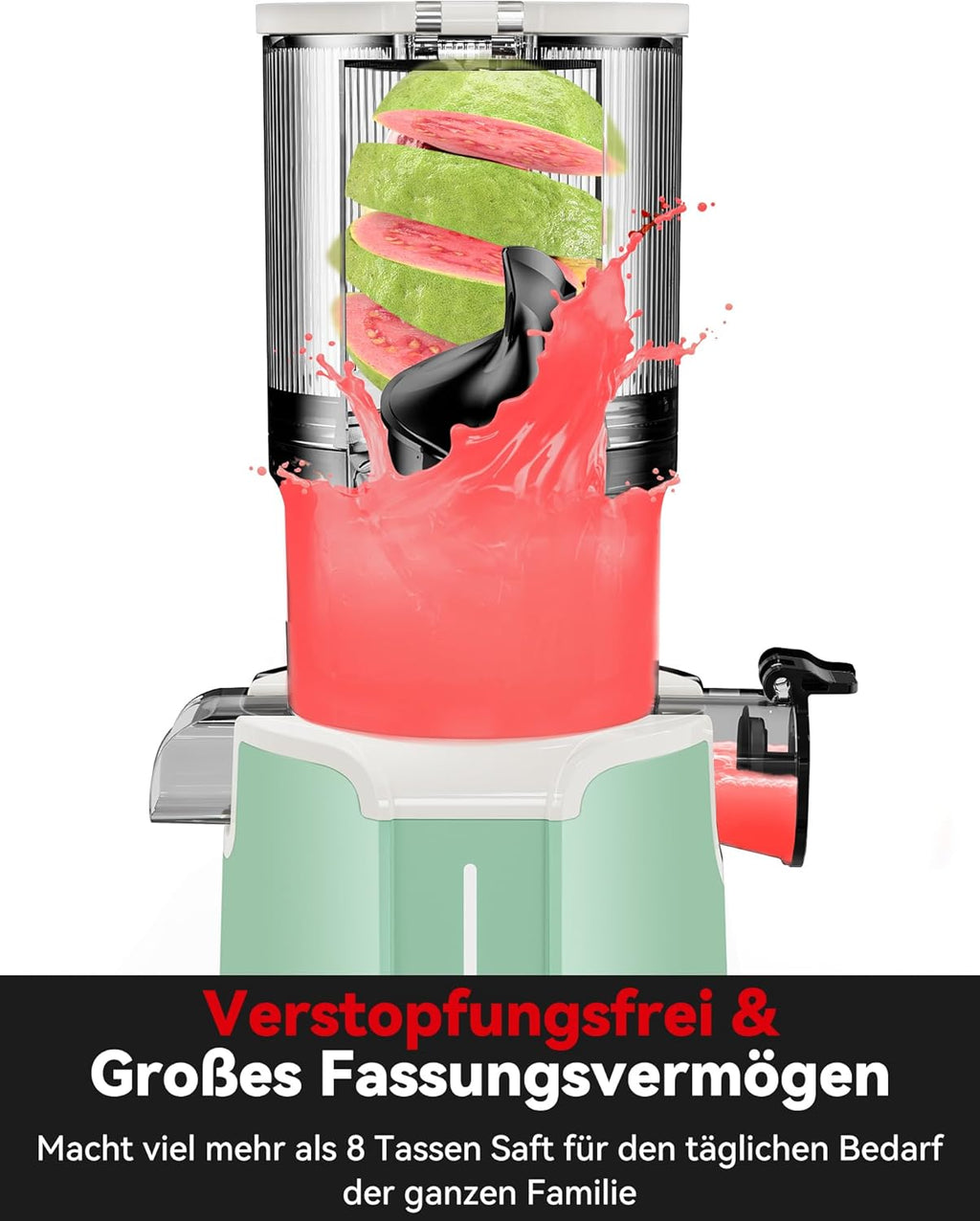 LINKChef Schnellreinigungs Entsafter, NO-Prep Entsafter Gemüse und Obst, Blitzreiniger Saftpresse Slow Juicer Testsieger mit Einfacher Installation, BPA Frei, 115mm, 1.2L, 200w Schwarz