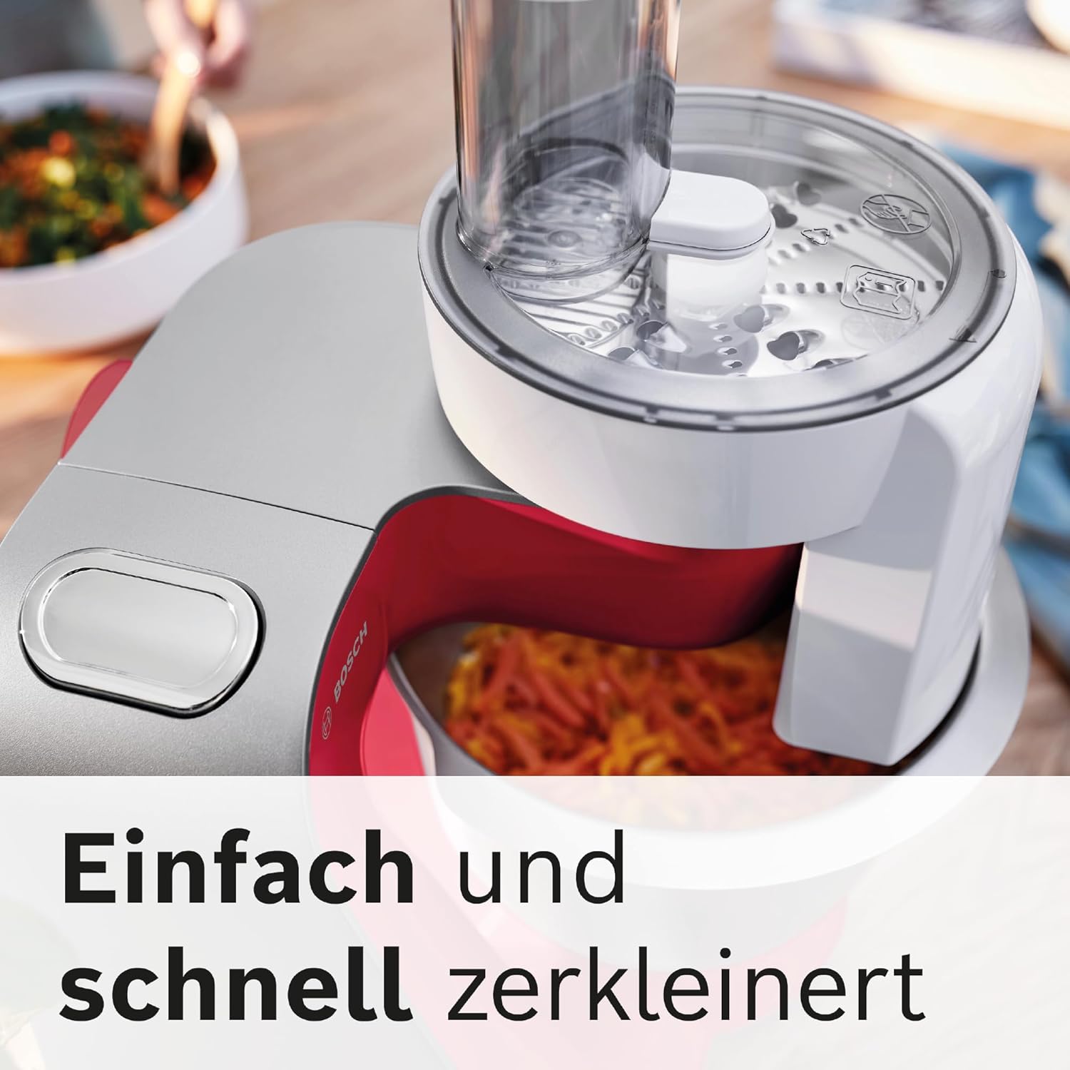 Bosch Robot da cucina Serie 4 MUM58720, ciotola in acciaio inox 3,9 L, frullatore 1,25 L, movimento planetario, gancio impastatore, frusta, frusta, tritacarne continuo, 3 dischi, 1000 W, rosso scuro/argento