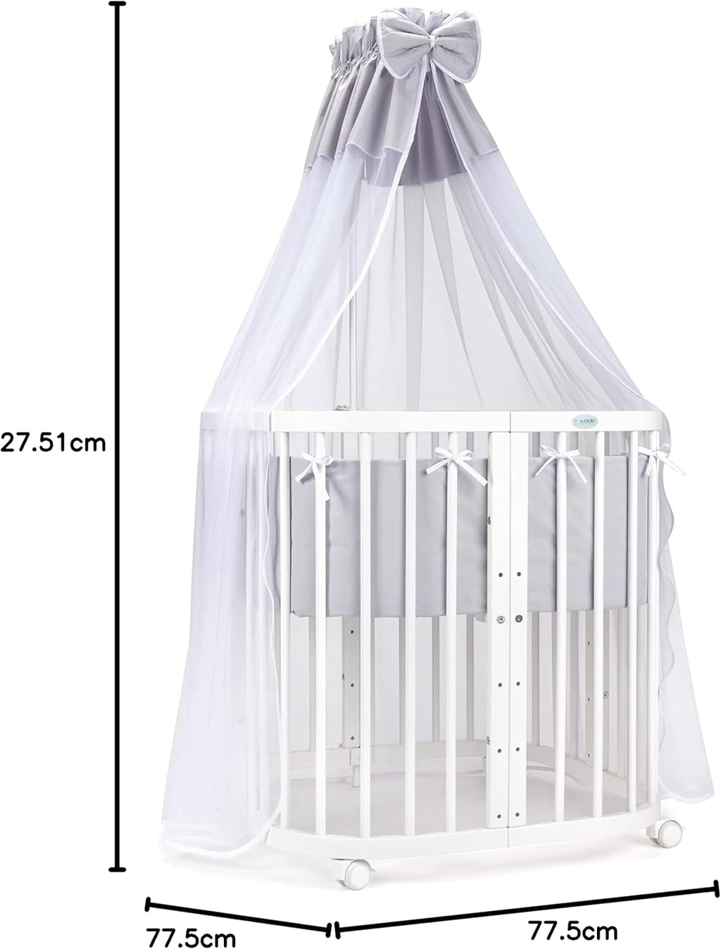 Waldin Lettino per bambini in legno 7in1 con materasso, Letto "Cresci con me", Ventilato, Base regolabile in 5 altezze, Set All-Inclusive, Legno Bianco