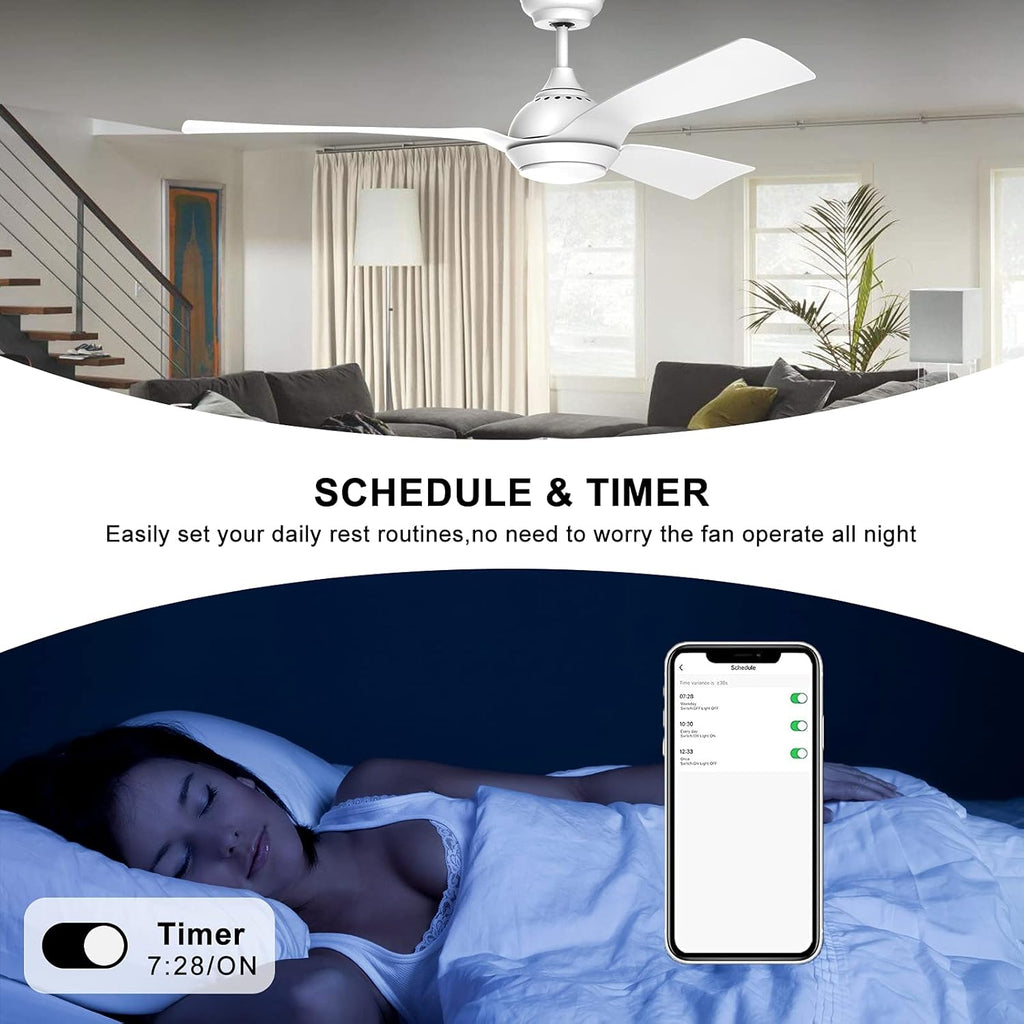 reiga Ventilatore da soffitto WiFi 132 CM con illuminazione a LED dimmerabile e telecomando, 3 temperature di colore, motore DC 6 velocità, compatibile con l'App Alexa Google Home, legno e marrone