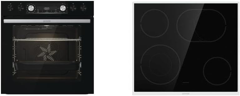 Gorenje Forno da Incasso con Piano Cottura in Vetroceramica, Set 4, Ventilato, Inox / 77 Litri / ExtraSteam / GentleClose & Open / EcoClean / AirFry / PizzaMode / PerfectGrill / Guide Telescopiche / Estetica Inox