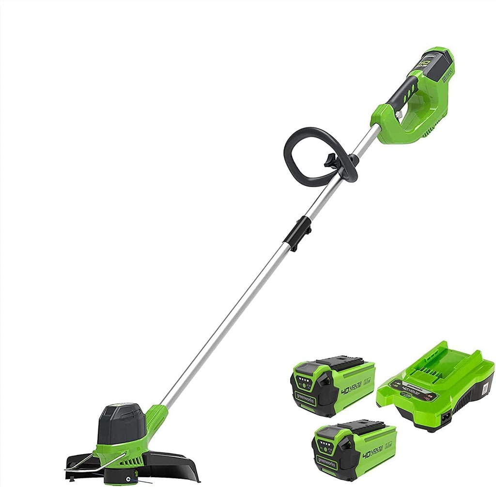 Greenworks 40V Akku Rasentrimmer für mittelgroße Gärten, höhenverstellbar, 30 cm Schnittbreite, automatischer Vorschub 1,65 mm Nylon Faden, zwei 40V 2Ah Akkus & Ladegerät, 3 Jahre Garantie G40LTK2X