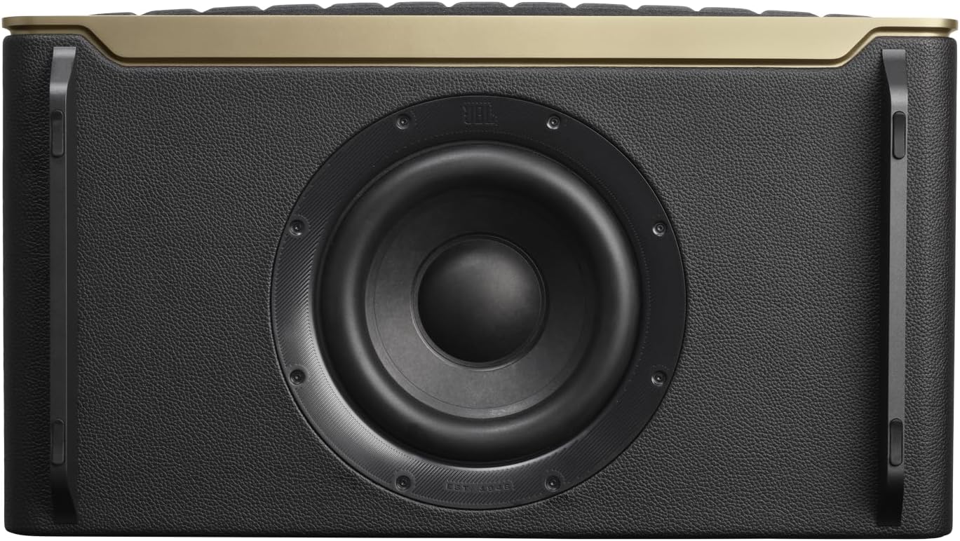 JBL Authentics 200 Smart Home Altoparlante – Cassa Bluetooth dal design retrò anni '70 – Con griglia Quadrex, Google Assistant, Alexa, AirPlay e JBL One App – Nero