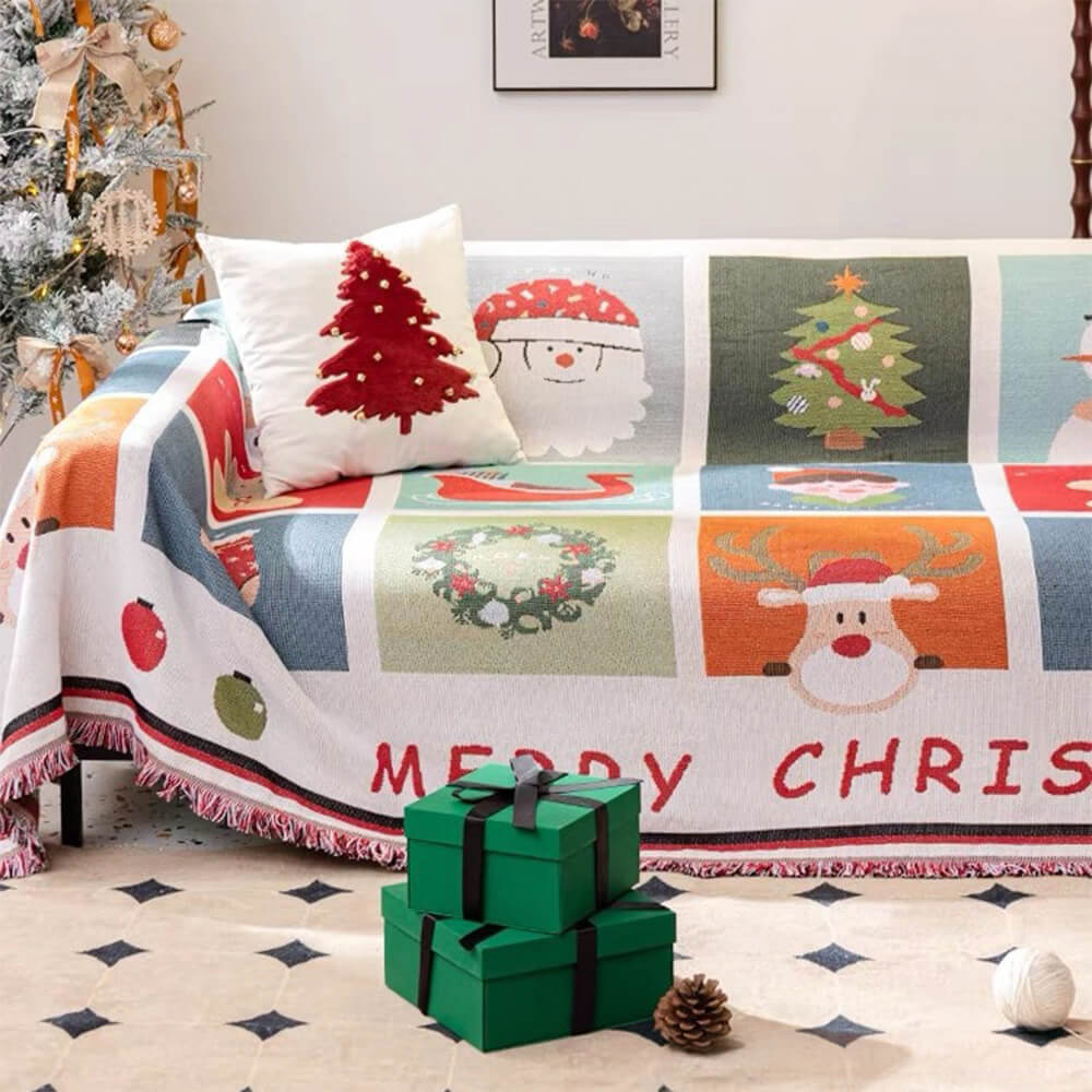 Festlicher Jacquard-Strick Sofabezug mit Weihnachtsdesign für gemütliche Feiertage
