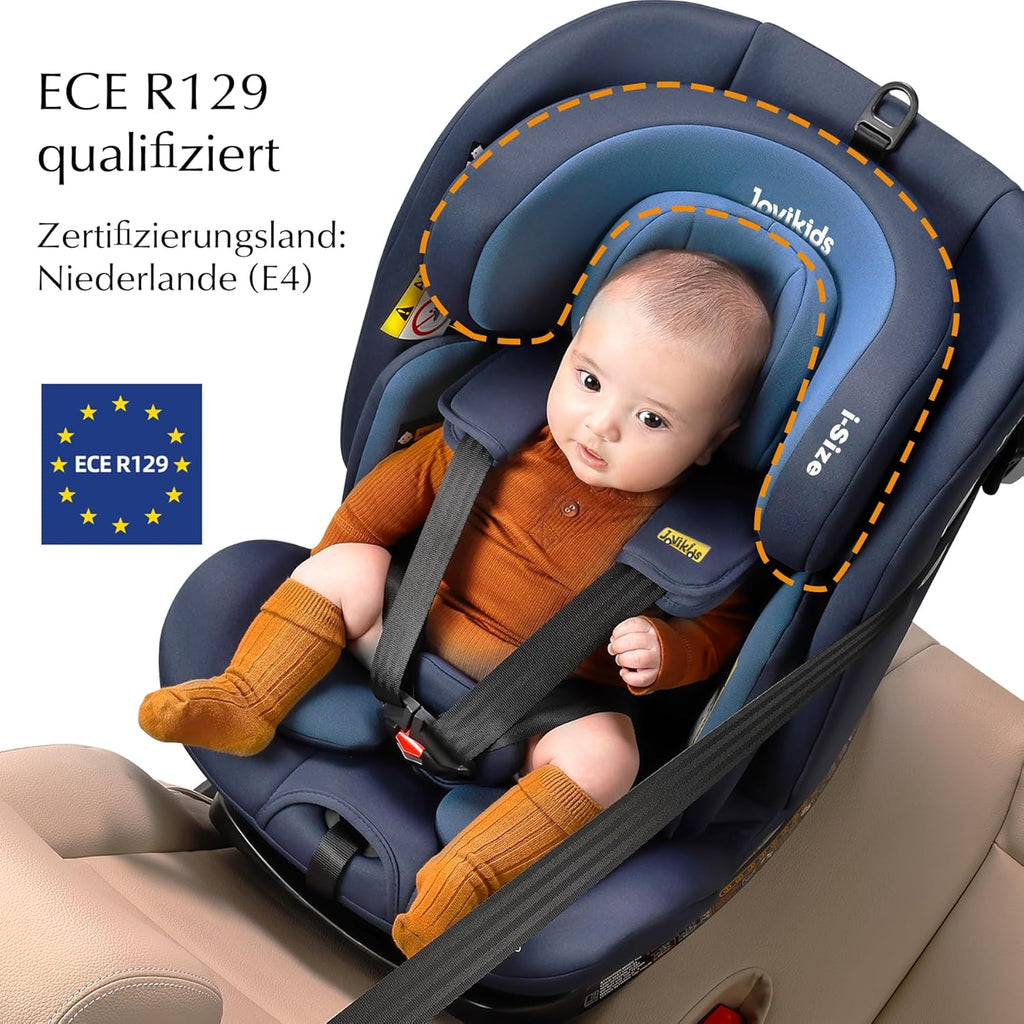 Jovikids 360° Drehbar Kindersitz mit ISOFIX und Ruheposition, i-Size(ECE R129) 40-150cm(0-36kg) Reboarder Baby Autositz, ab Geburt -12 Jahre (schwarz)