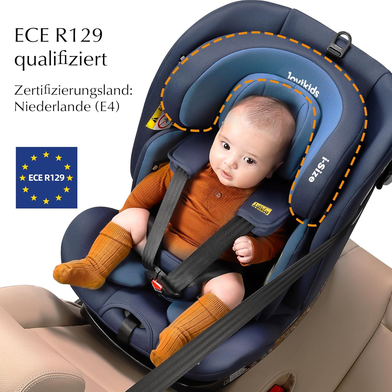 Jovikids 360° Drehbar Kindersitz mit ISOFIX und Ruheposition, i-Size(ECE R129) 40-150cm(0-36kg) Reboarder Baby Autositz, ab Geburt -12 Jahre (schwarz)