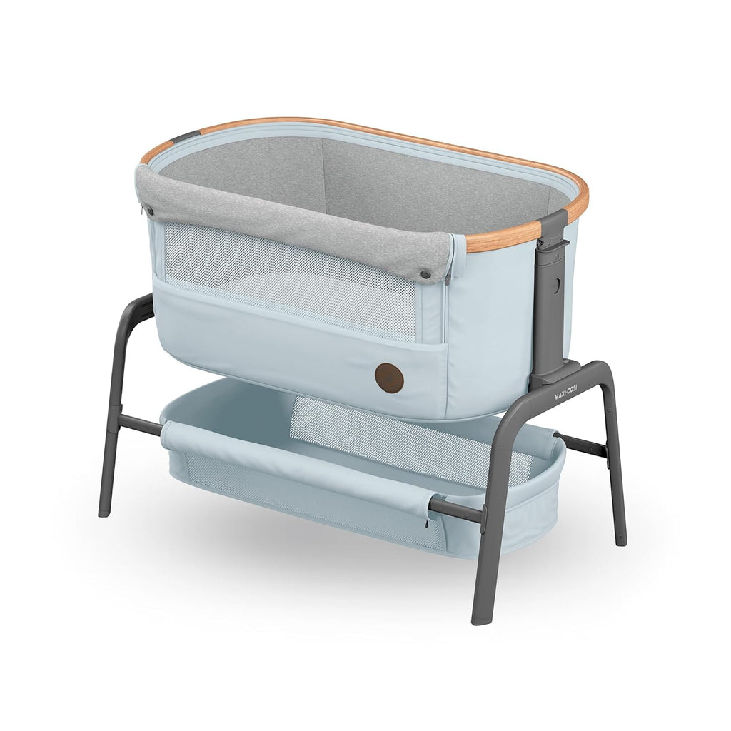 Maxi-Cosi Iora Beistellbett Baby, Faltbares Co-Sleeper, 0–6 Monate, max. 9 kg, 4 Neigungs- und 5 Höhenstufen, Leichtes Schieben, Bequeme Matratze, Großer Korb, Leicht zu Tragen, Essential Grey