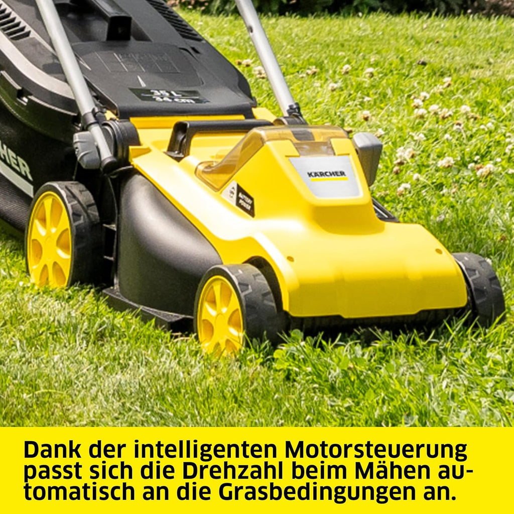 Kärcher Akku-Rasenmäher LMO 2-18, Grasfangbehältervolumen 30 l, 5 stufige Schnitthöhenverstellung 3.500 U/min, ohne Akku und Ladegerät, gelb