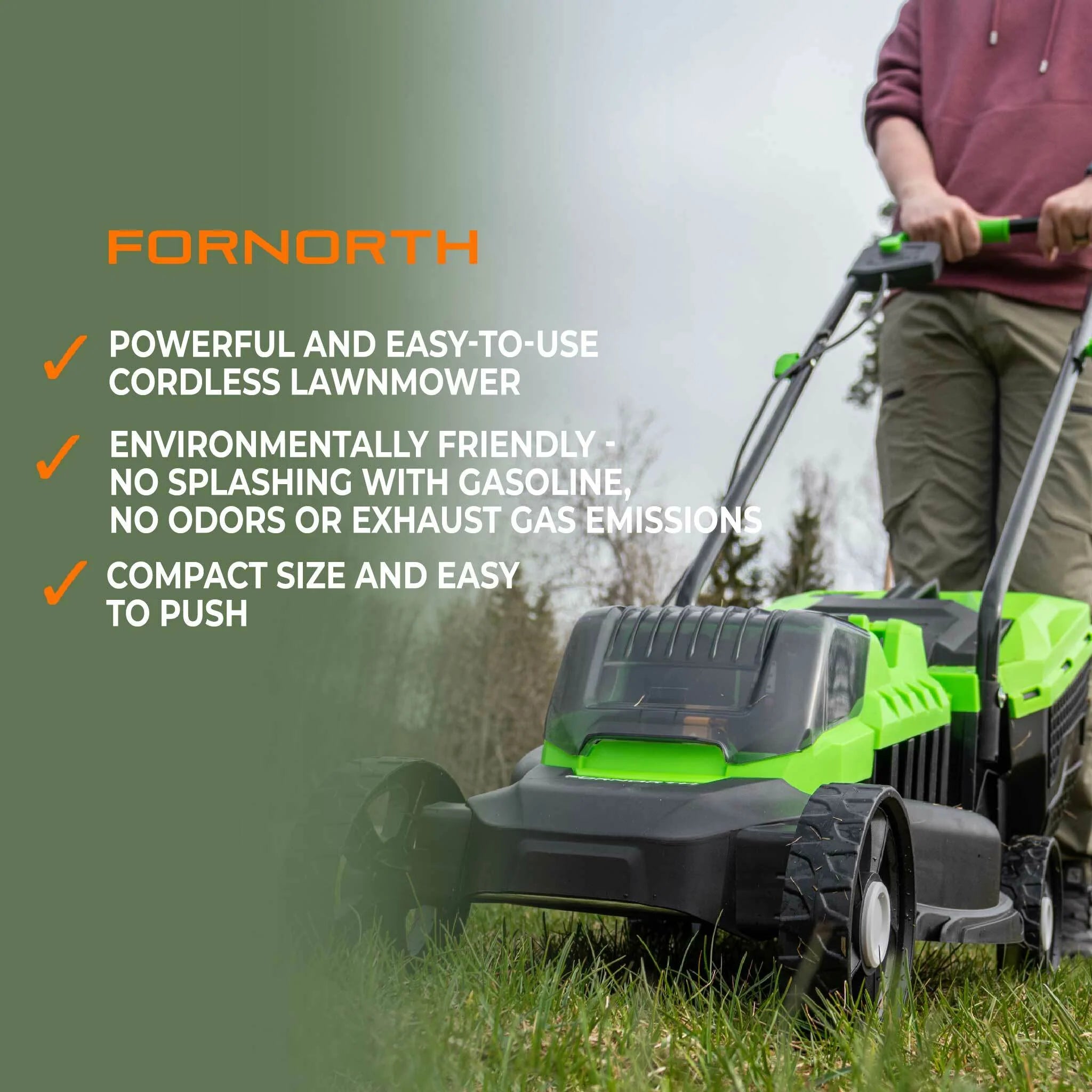 Fornorth Tosaerba a batteria GH1000e, 20V, include batteria e caricabatterie