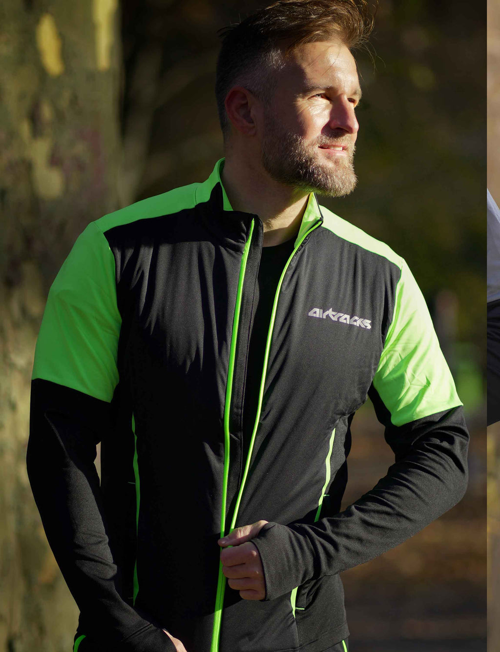 Herren Winter Fleece Laufshirt Langarm Thermo Running Sweatshirt Pro Line Schwarz-Neon Setprodukt