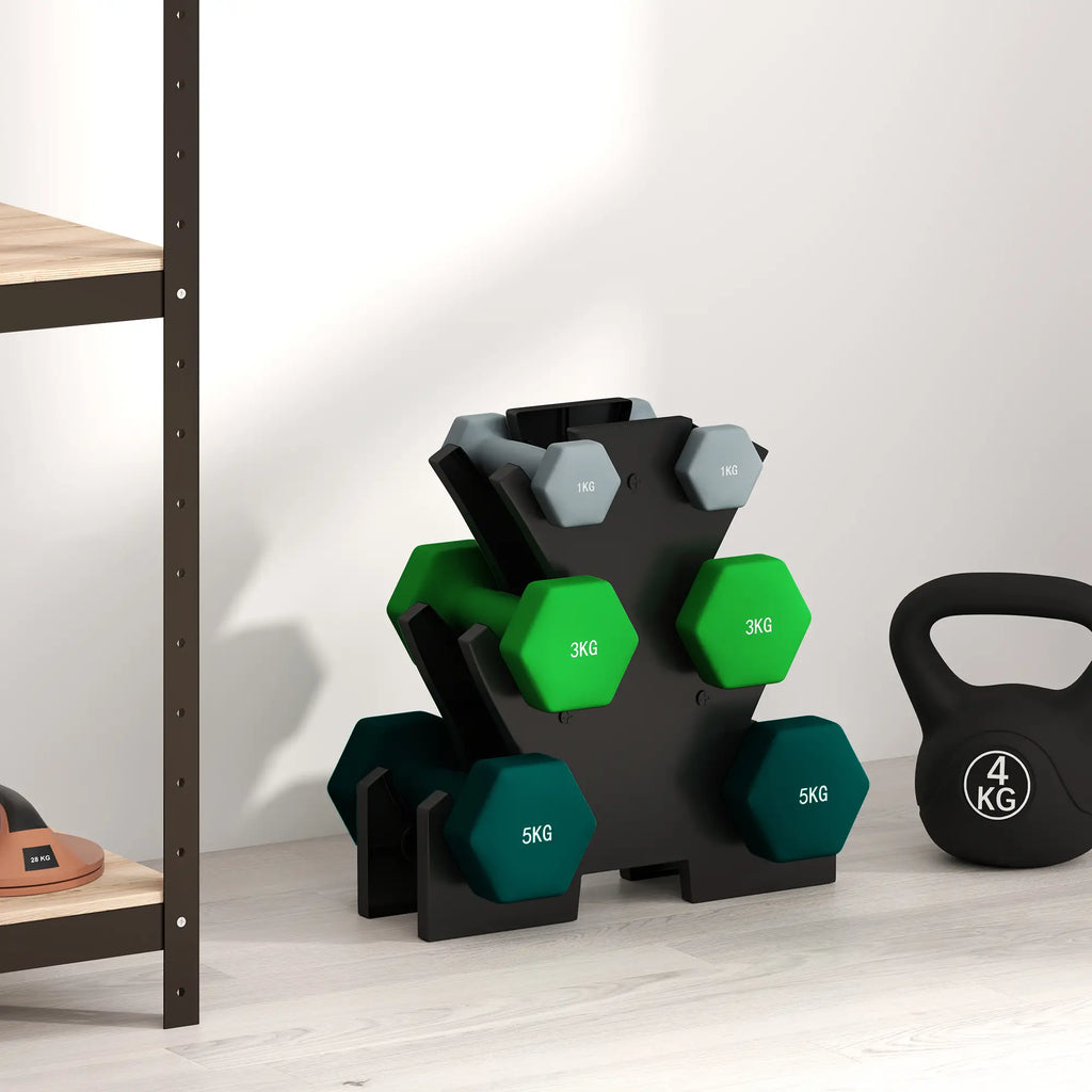 SPORTNOW Hantelset 6-teilig mit Hantelständer – 1 kg bis 5 kg