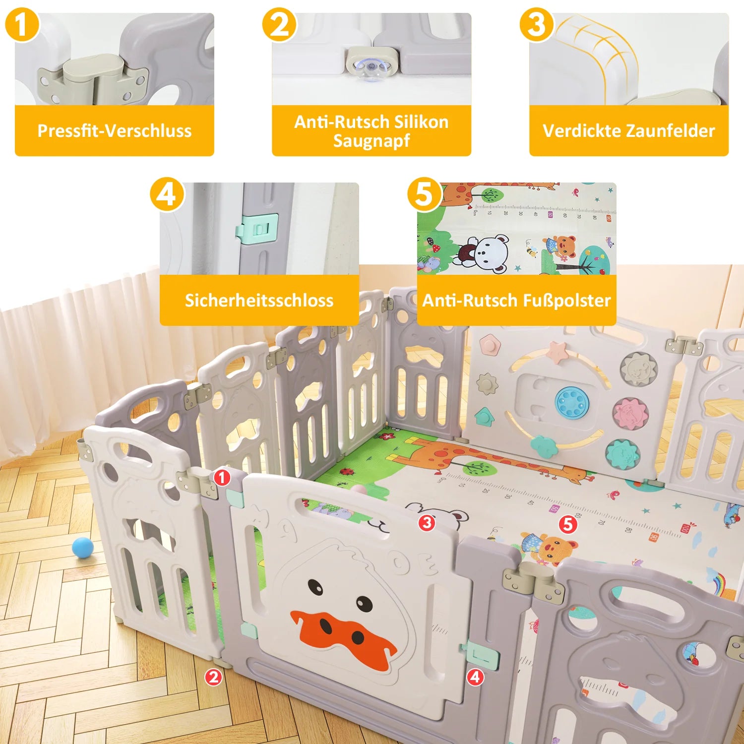 Sonnewelt Box Pieghevole per Bambini con Tappeto da Gattonamento