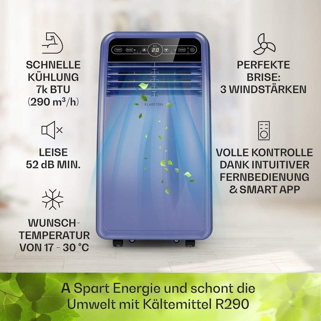 Klarstein Climatizzatore Portatile con Tubo di Scarico, Condizionatore 4-in-1 con Ventilatore, Deumidificatore e Modalità Notturna, Piccolo e Portatile per Casa e Ufficio, Controllo tramite App, 12000 BTU