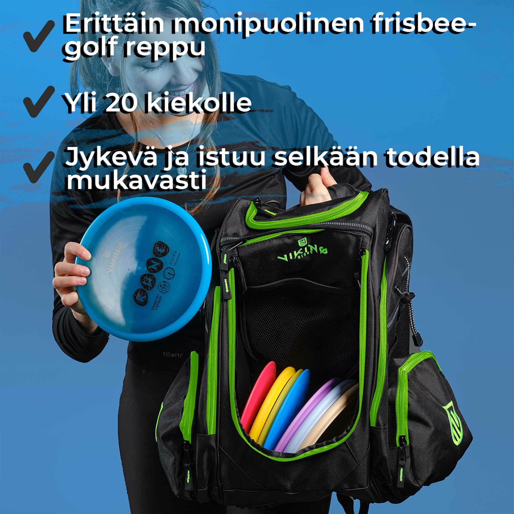Viking Discs Rucksack Pro, zaino da disc golf, nero/lime