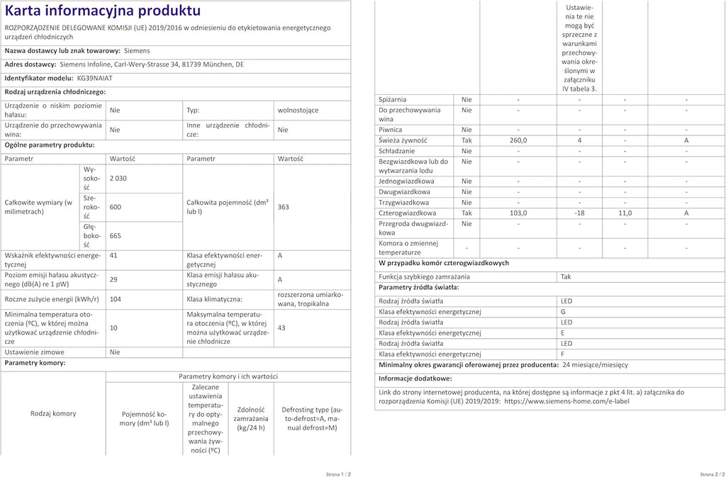 SIEMENS KG39EAICA iQ500 Frigorifero con congelatore, 201 x 60 cm, 249 L frigorifero + 94 L congelatore, LowFrost sbrinamento meno frequente, illuminazione a LED uniforme, BigBox spazio per alimenti congelati di grandi dimensioni