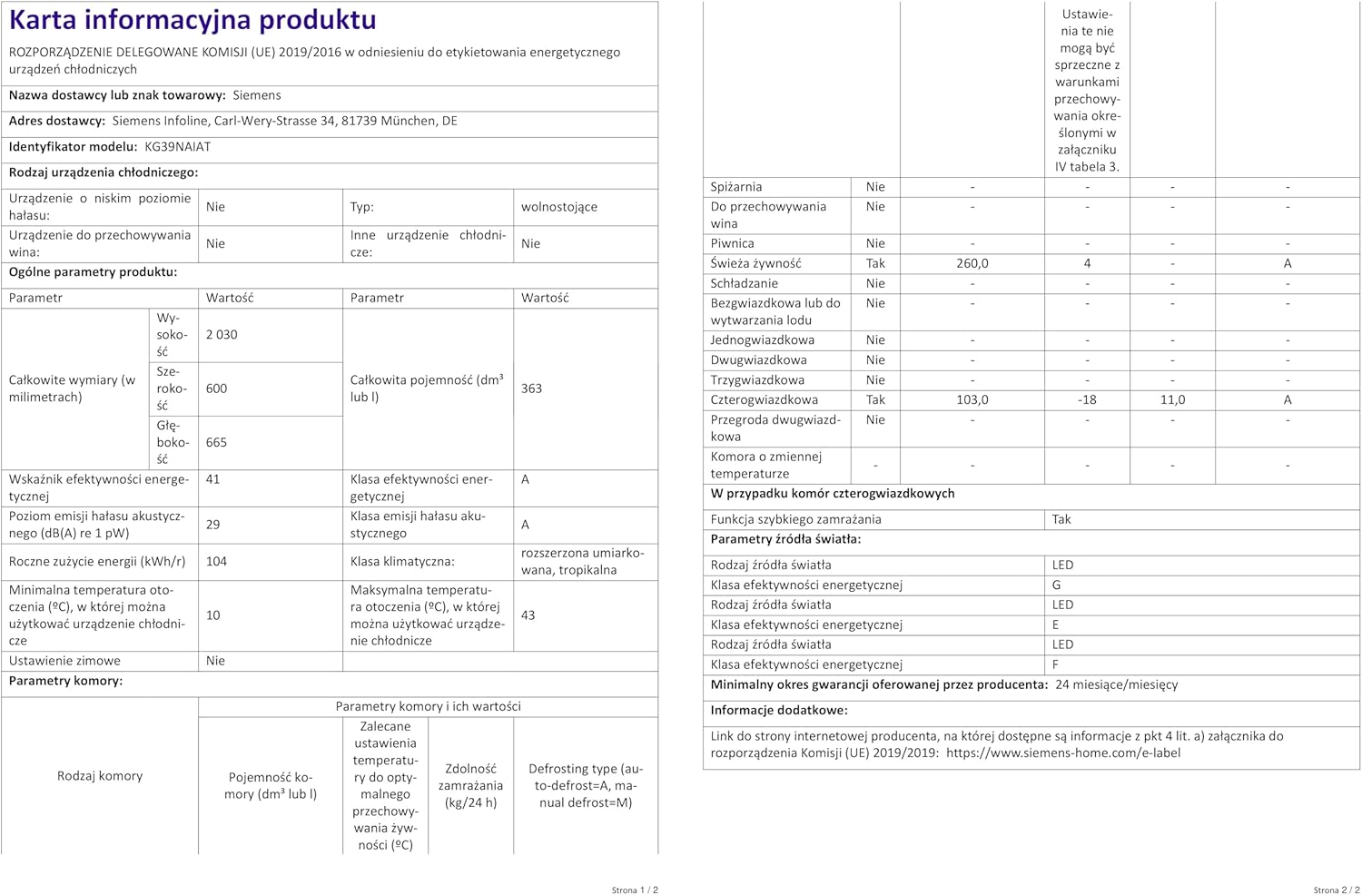 SIEMENS KG39EAICA iQ500 Frigorifero con congelatore, 201 x 60 cm, 249 L frigorifero + 94 L congelatore, LowFrost sbrinamento meno frequente, illuminazione a LED uniforme, BigBox spazio per alimenti congelati di grandi dimensioni