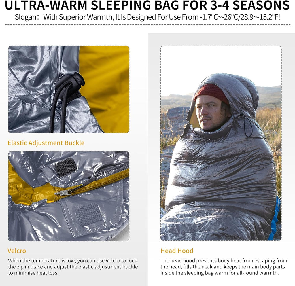 Naturehike CW700/CW400 Sacco a Pelo in Piuma, Ultraleggero, Portatile, Compatto, per Inverno, 4 Stagioni, per Adulti e Bambini, Campeggio, Escursionismo, Viaggi, con Sacco a Compressione