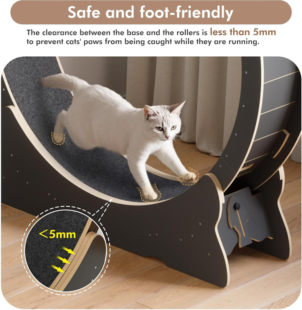 Mondeer Ruota per gatti da interno, tapis roulant da 110 cm con tappeto rimovibile, ruota da corsa in legno per gatti di taglia piccola, media e grande, attrezzo per fitness e perdita di peso, nero
