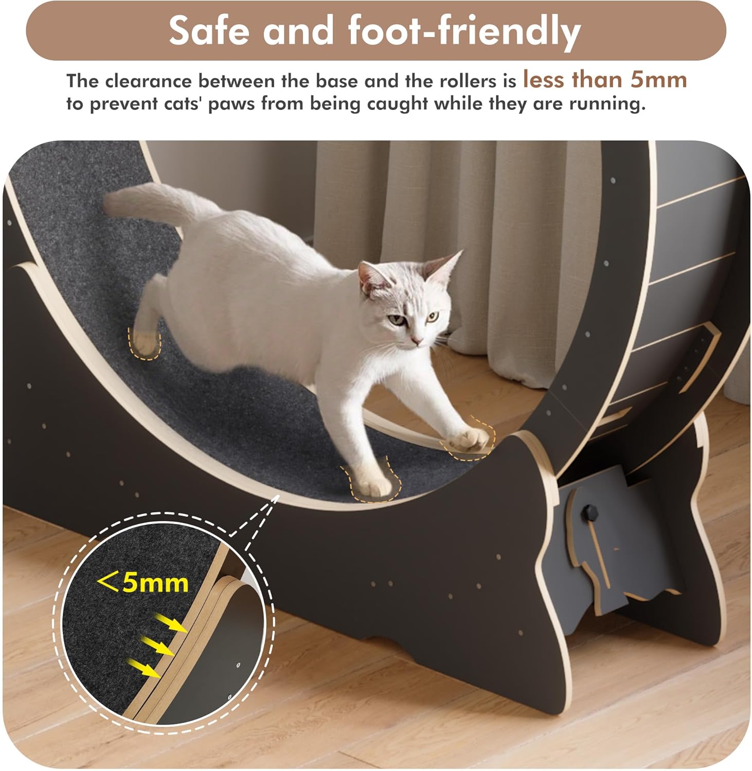 Mondeer Ruota per gatti da interno, tapis roulant da 110 cm con tappeto rimovibile, ruota da corsa in legno per gatti di taglia piccola, media e grande, attrezzo per fitness e perdita di peso, nero