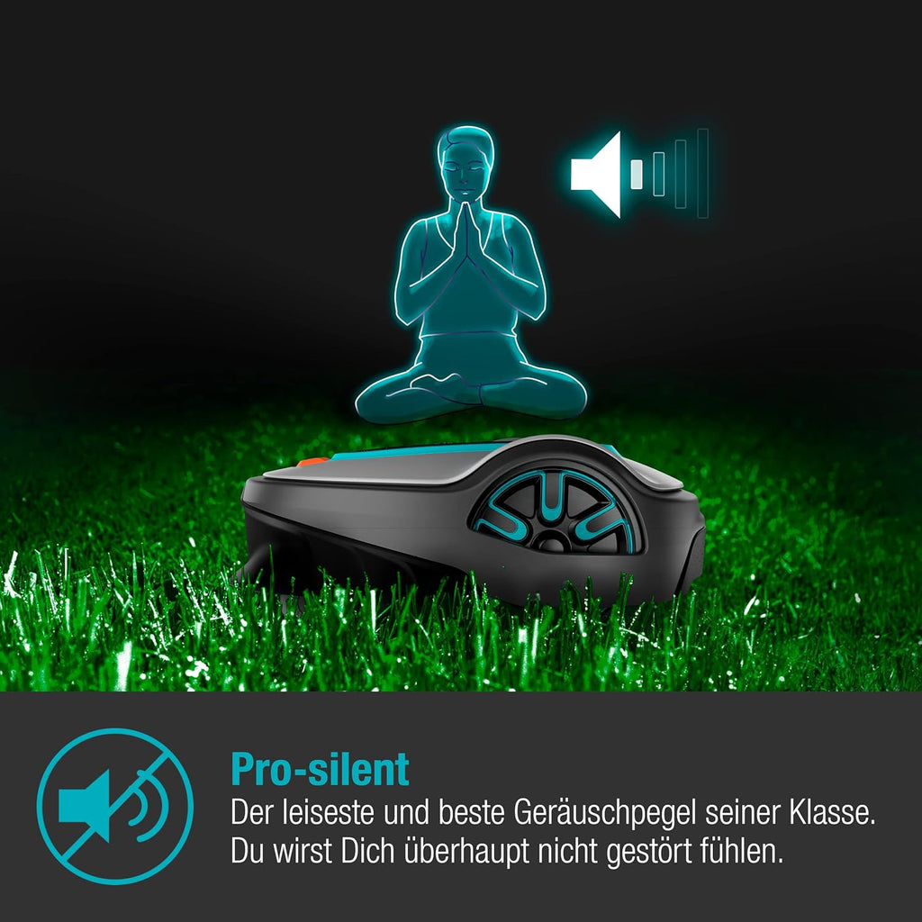 Gardena Rasaerba robotizzato SILENO minimo 500 m: tosaerba intelligente con connettività ottimale, programmabile con l'app Gardena Bluetooth, versione DE (15202-20)